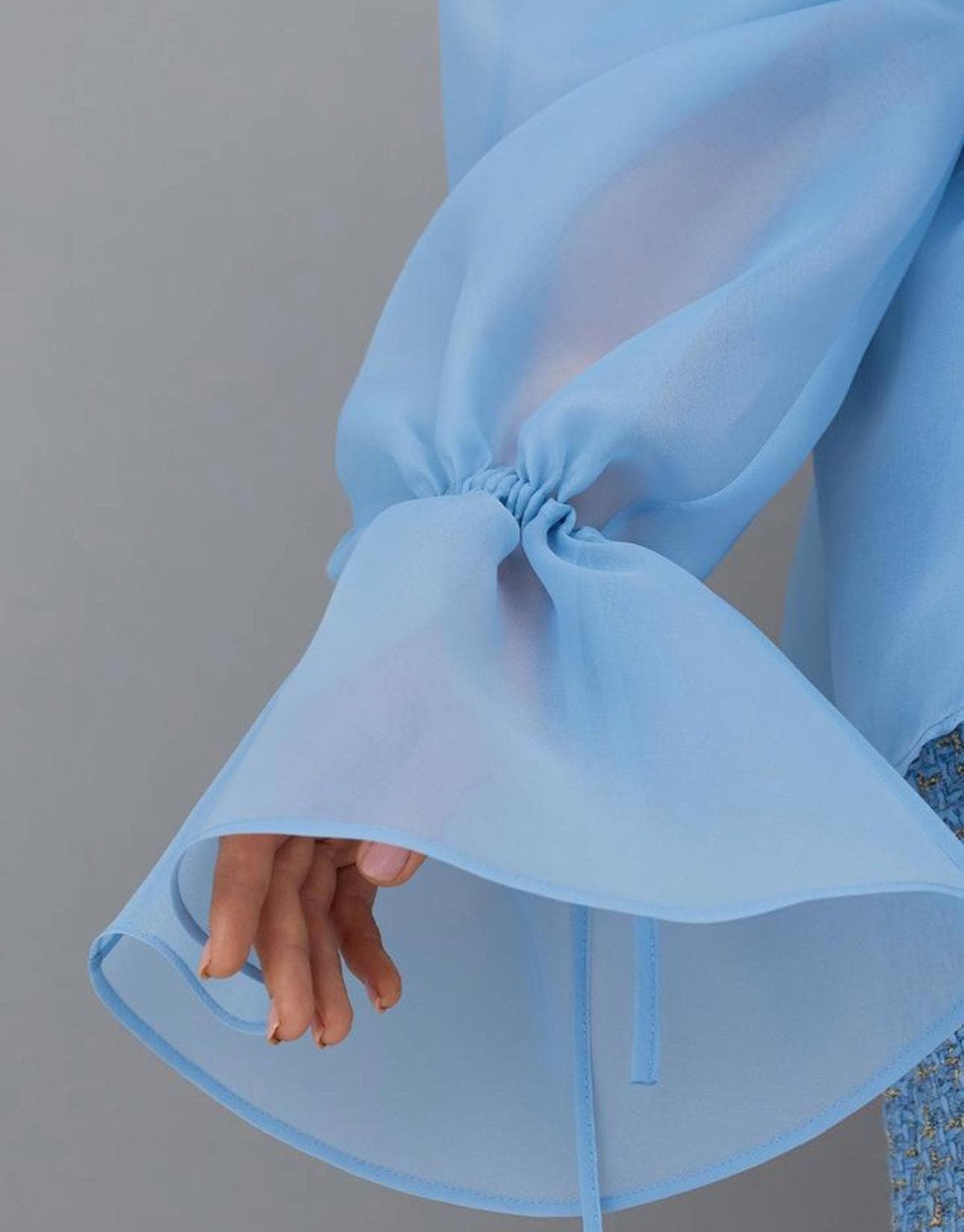 Organza blouse blue ruffled  sleeves| Can be lined  | modest top | Tzinut clothing | Minimalist design | Custom made - image 4
