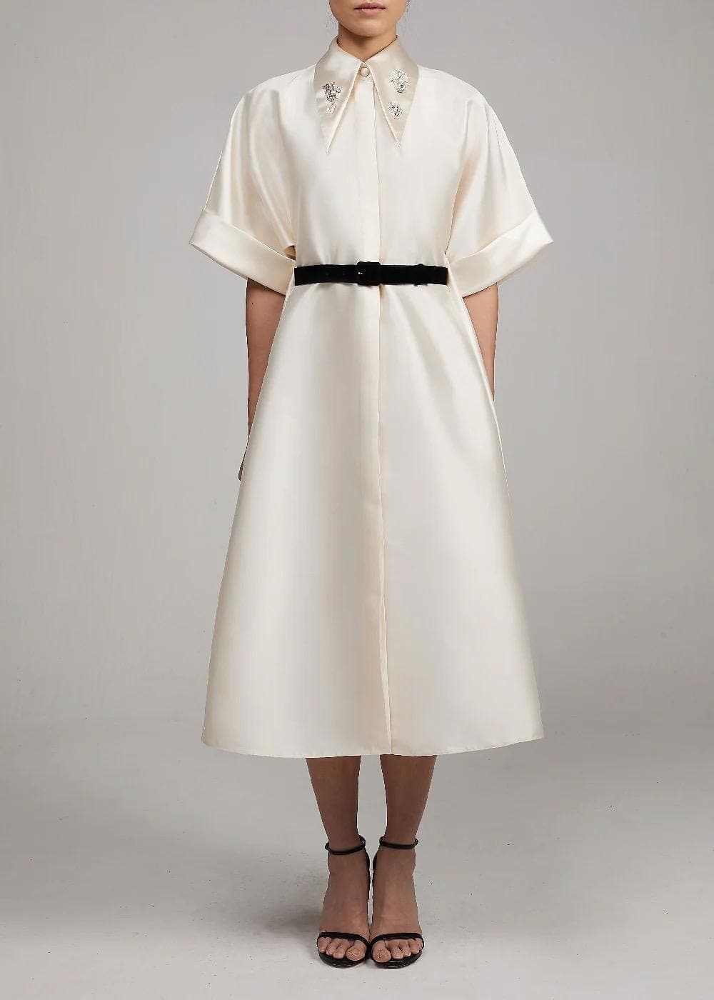A-line silhouette off white taffeta dress  | Modest Satin Dress for Special Occasions | Modest fashion | custom made available | - image 3