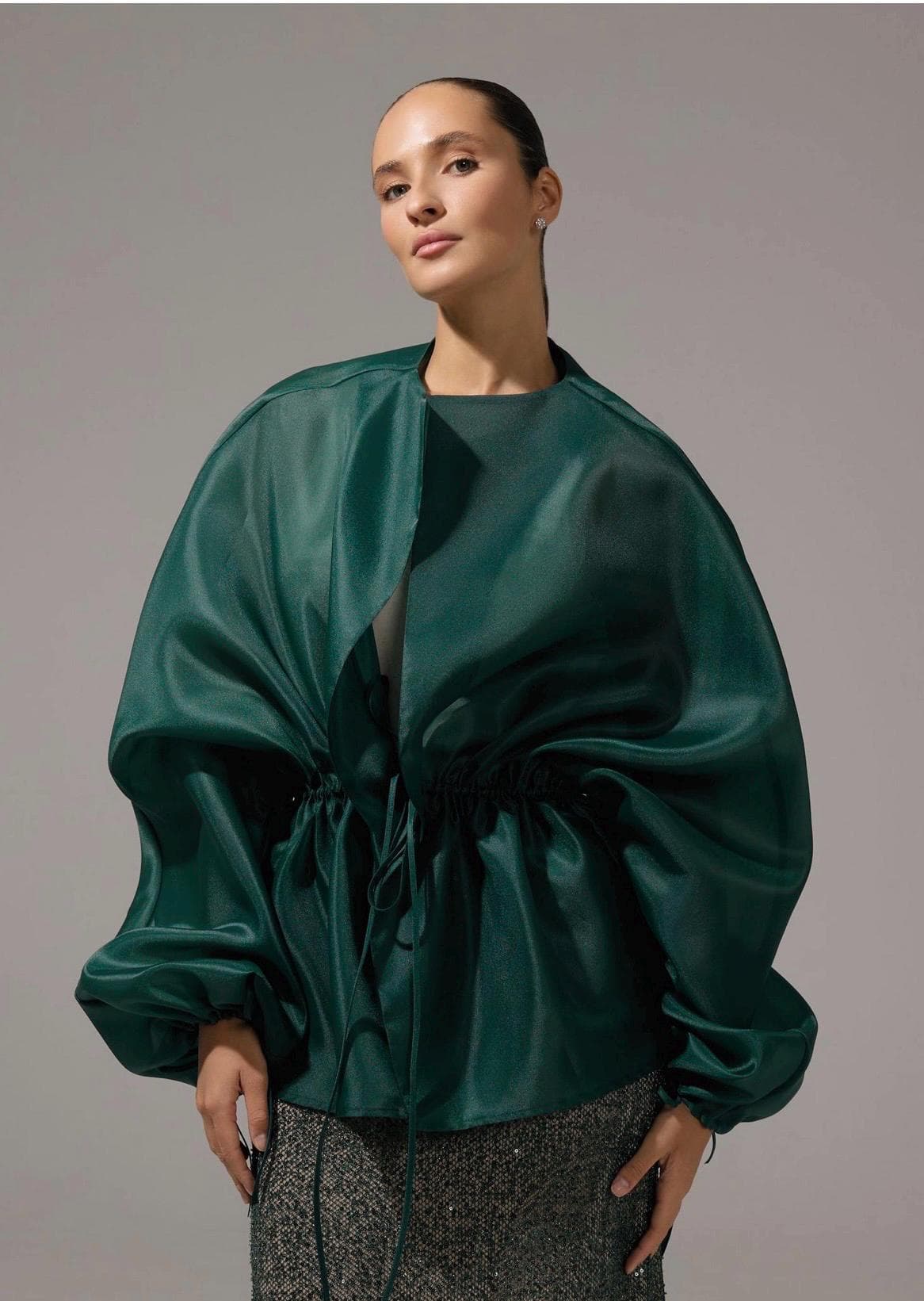 Organza blouse Emerald Green  | Can be lined  | modest top |Business style blouse | Minimalist design | Custom made available - image 5