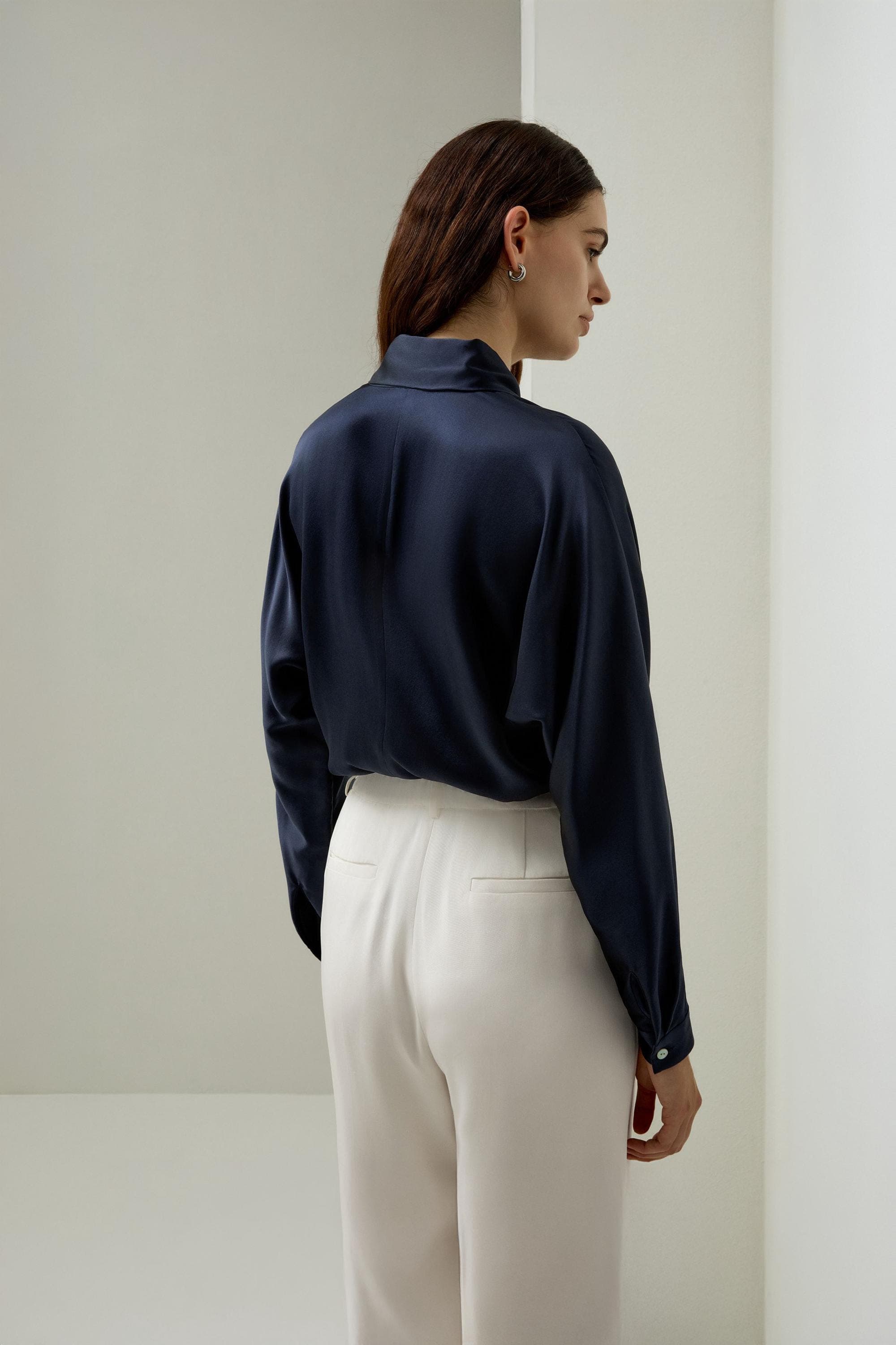 Batwing Satin Top with Adjustable Neck Tie | Modest Fashion | Elegant style | Women business outfit| Made to measure available |more colours - image 4