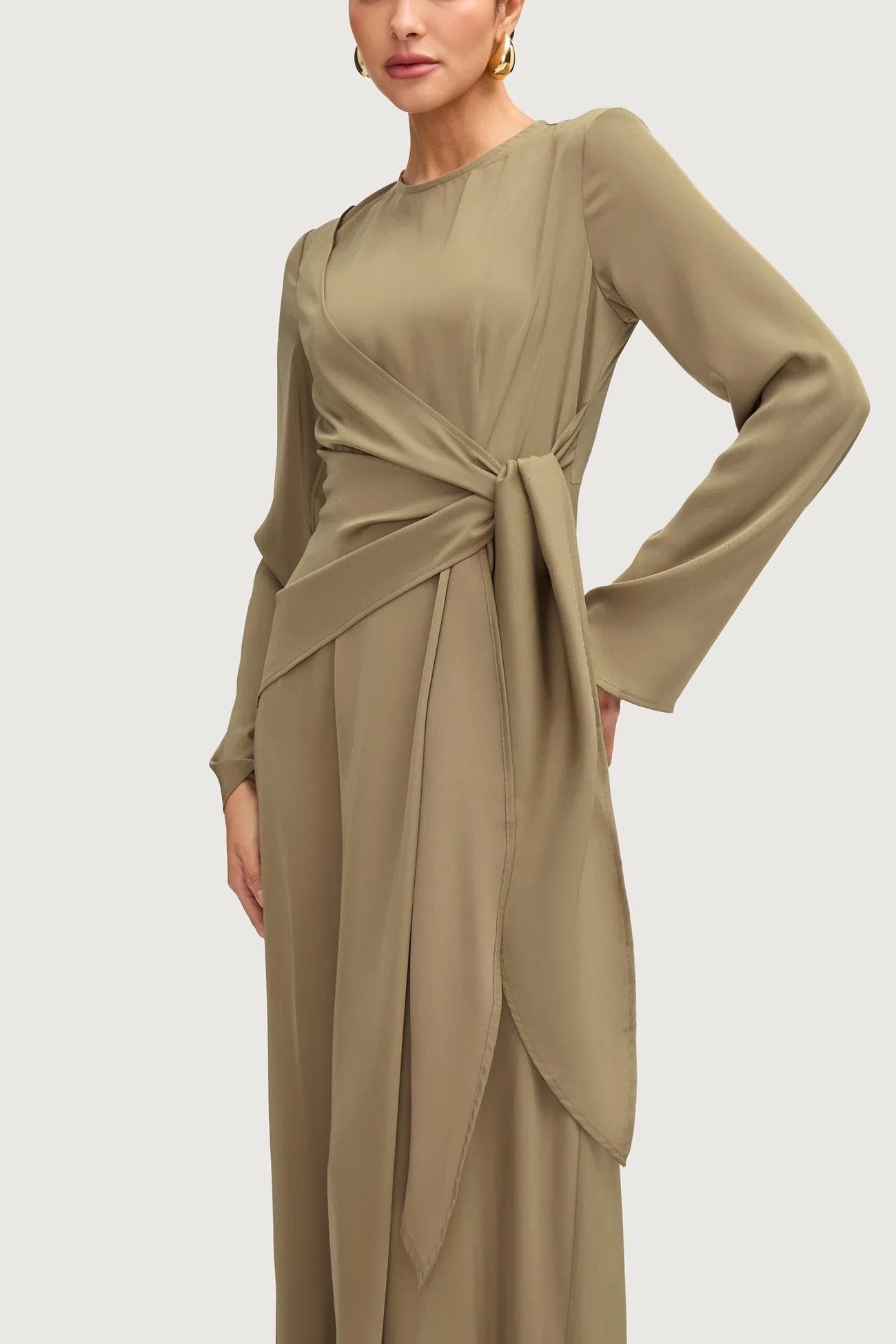 Side Tie Maxi Dress - Sage | Tzinut Fashion | Modest Gown | Shabbat outfits | Custom made available | More colours available