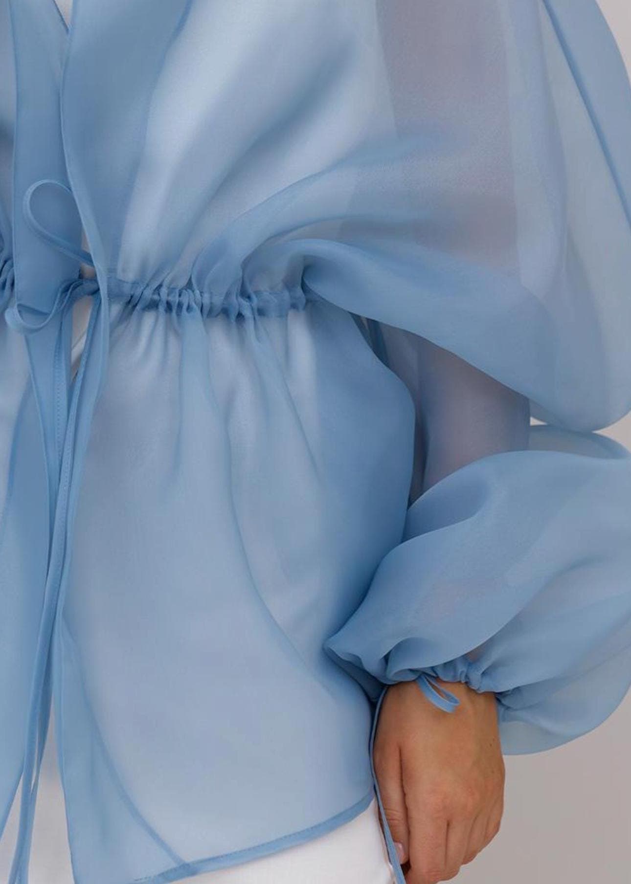 Organza blouse blue | Can be lined  | modest top |Business style blouse| Tzinut clothing | Minimalist design | Custom made - image 5