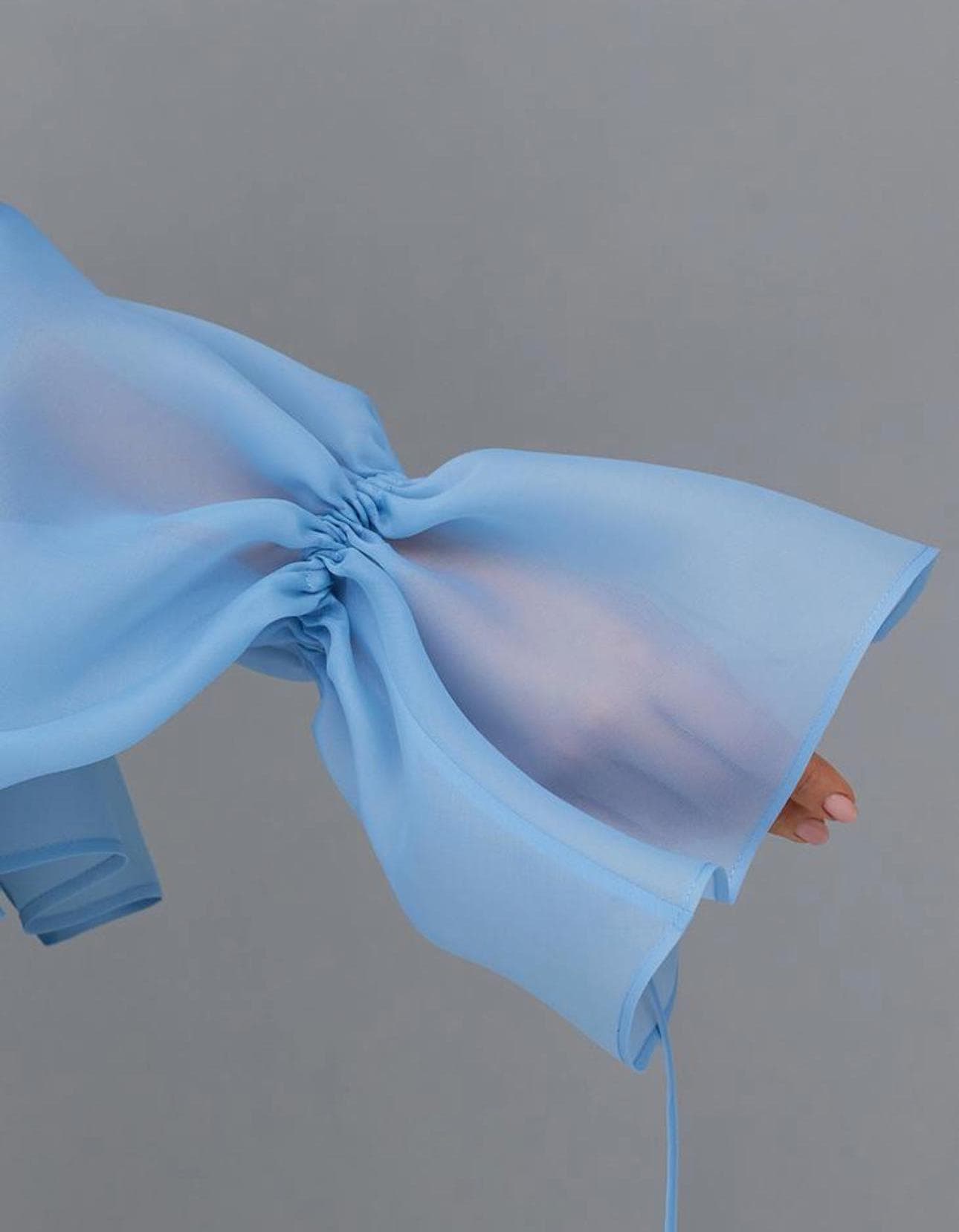 Organza blouse blue ruffled  sleeves| Can be lined  | modest top | Tzinut clothing | Minimalist design | Custom made - image 3