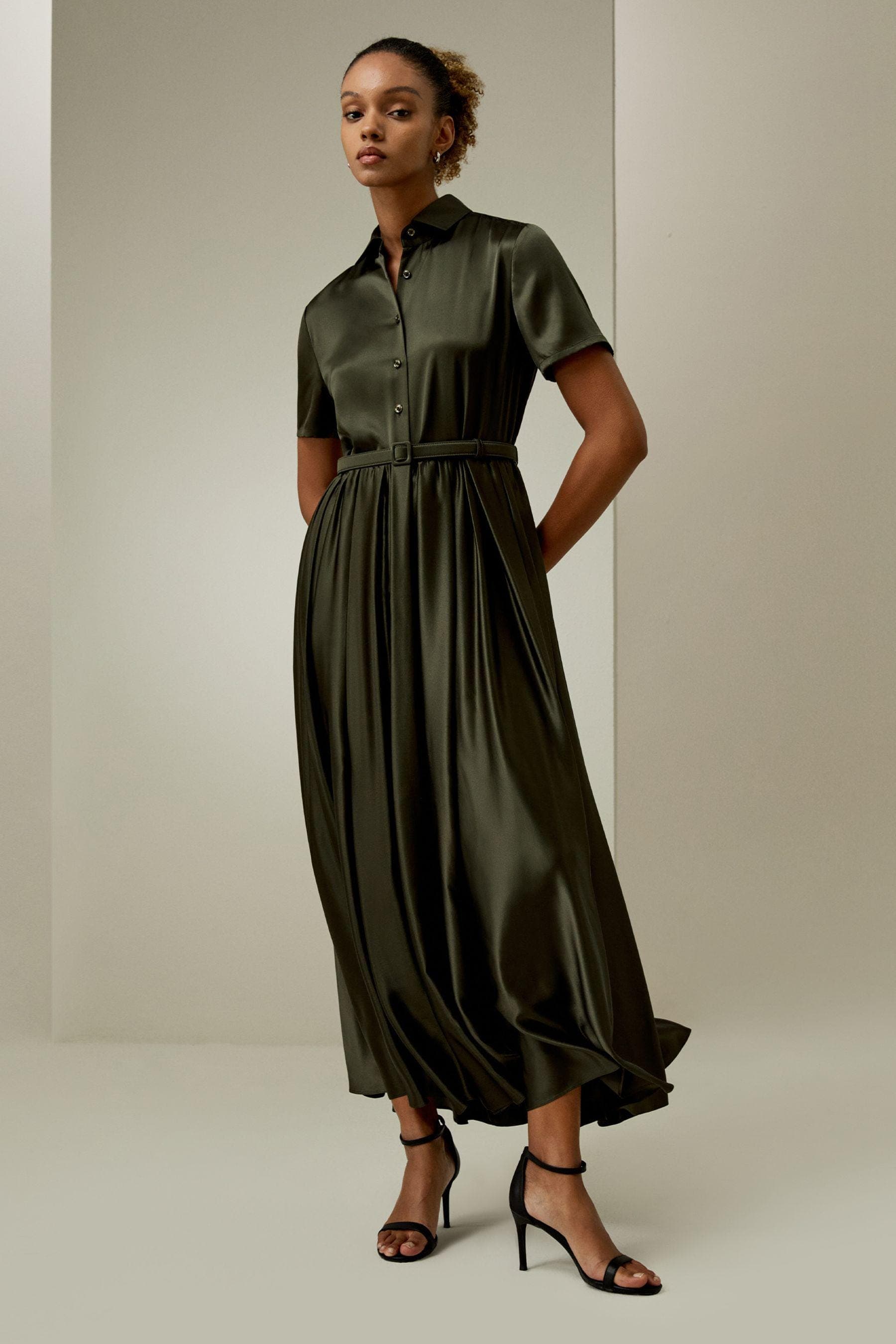 Elegant Dark Green Satin Dress|Modest Satin Dress for Special Occasions |  Modest fashion |  custom made available | Midi satin modest dress - image 3