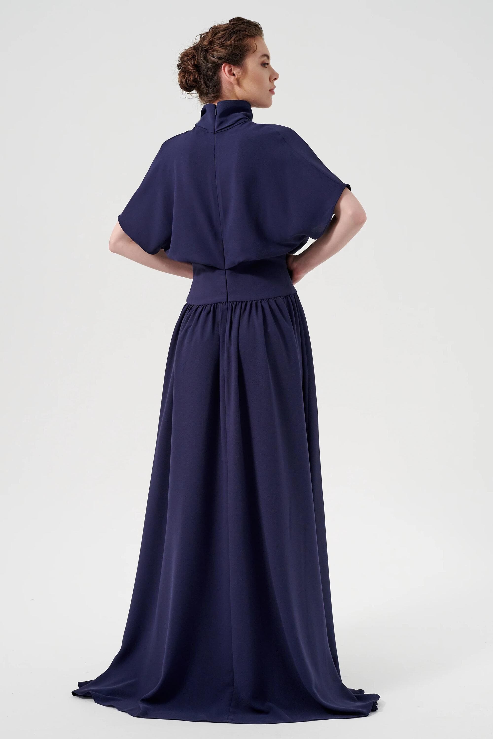 High turtle detail neck maxi dress | Navy crepe viscose dress | More colours available | Customisable | Modest Fashion | Tzinut Outfits | - image 3