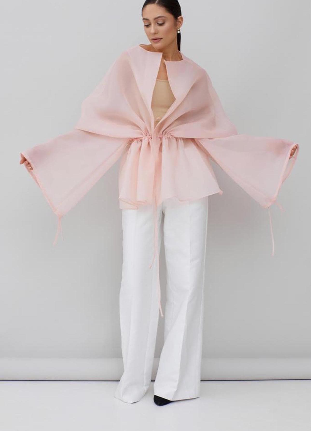Matte Organza blouse Pink  | Can be lined  | modest top |Business style blouse| Tzinut clothing | Minimalist design | Custom made - image 3
