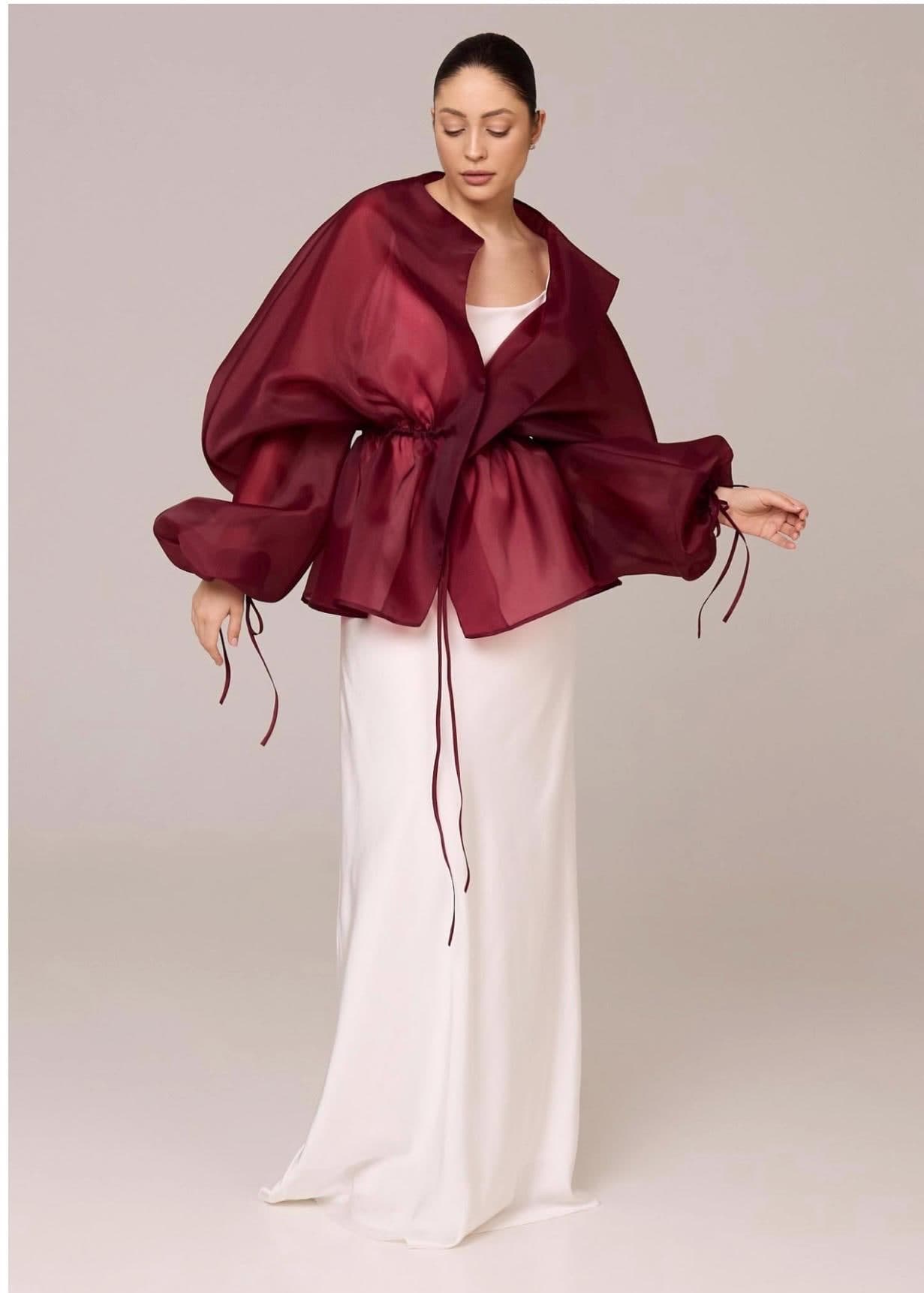Organza blouse burgundy |  modest top |Business style blouse| Tzinut clothing | Minimalist design | Custom made available - image 4