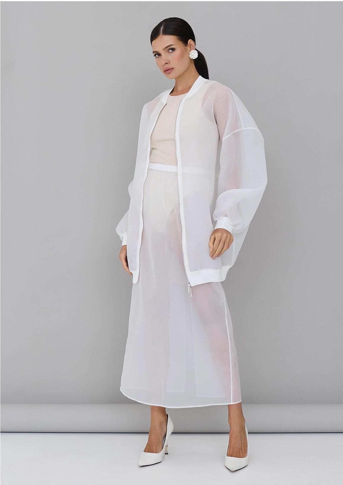 Matte Organza  bomber blouse white | Can be lined  | modest top |Business style blouse| Tzinut clothing | Minimalist design | Custom made - image 5