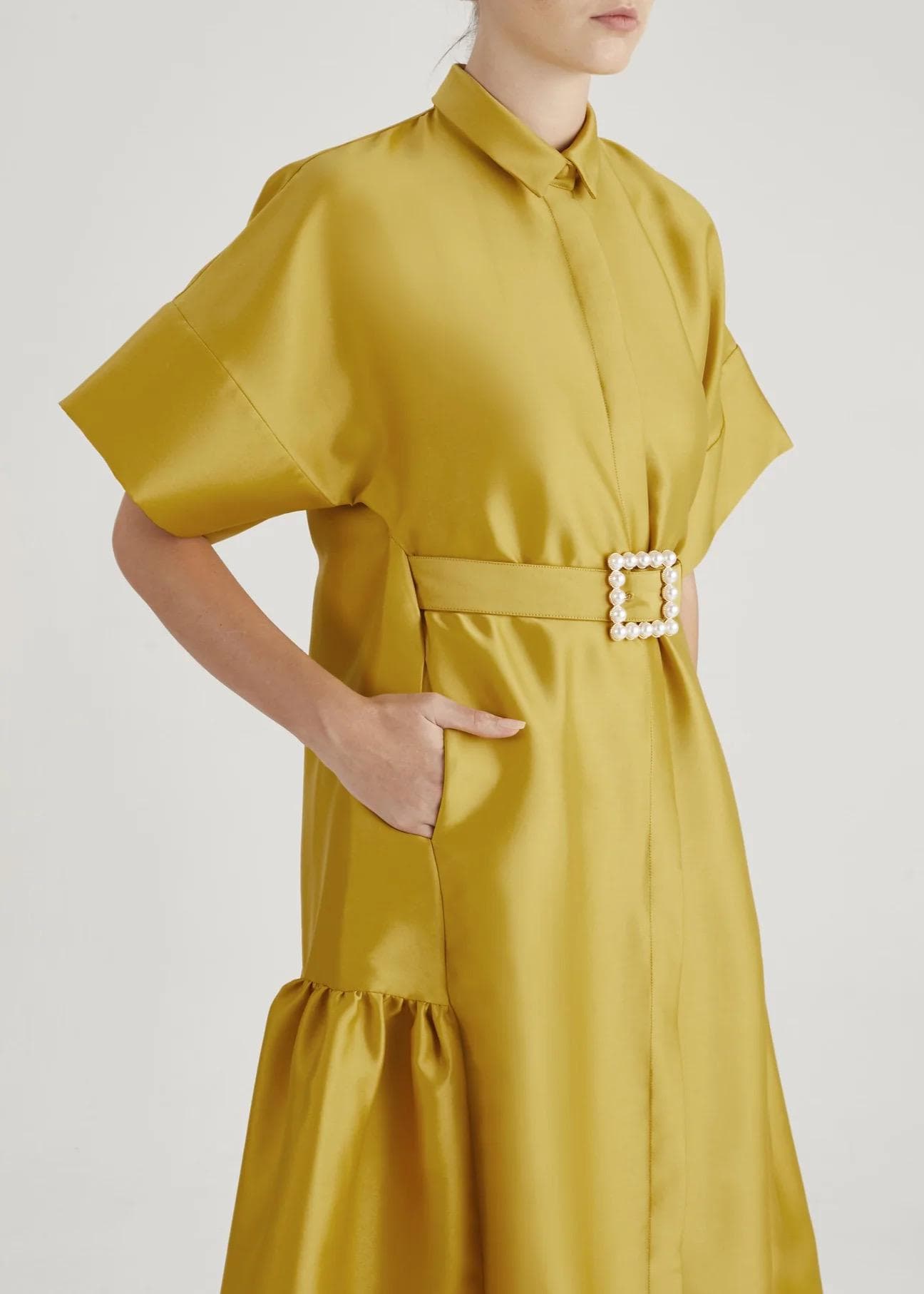 Mustard Kimono sleeves  midi  dress   | Modest Fashion | Tzinut outfits | Shabbat dress | Taffeta clothing | Customisable | More colours - image 4
