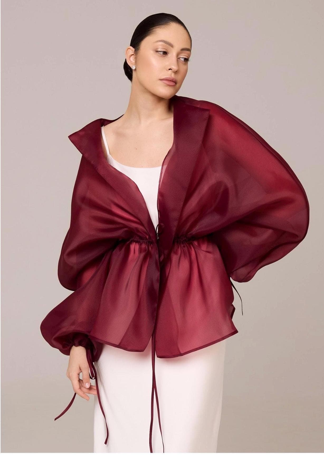 Organza blouse burgundy |  modest top |Business style blouse| Tzinut clothing | Minimalist design | Custom made available