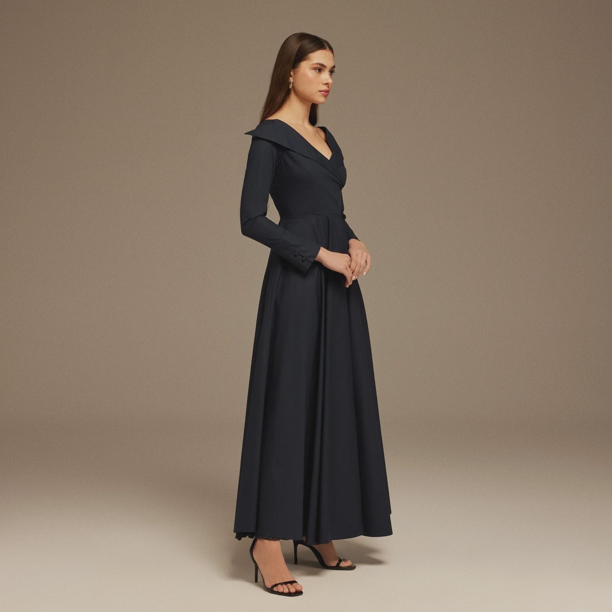 Black Wide Neck Long Sleeve Midi Dress | Modest Gown | Shabbat outfits | Custom made available | More colours available| Mother of Bride - image 3