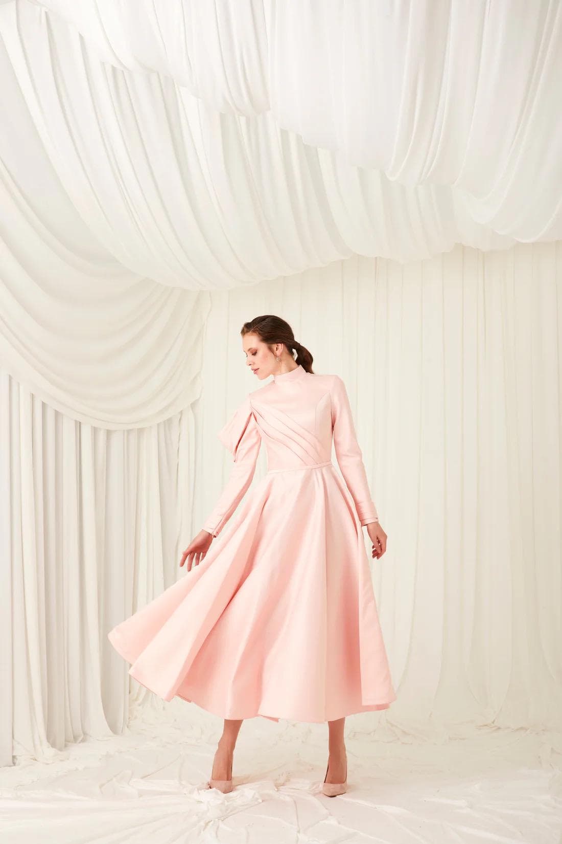 Drapped sleeve midi Gown | Modest Taffeta Dress for Special Occasions |  Modest fashion |  custom made available  | Taffeta modest gown - image 5