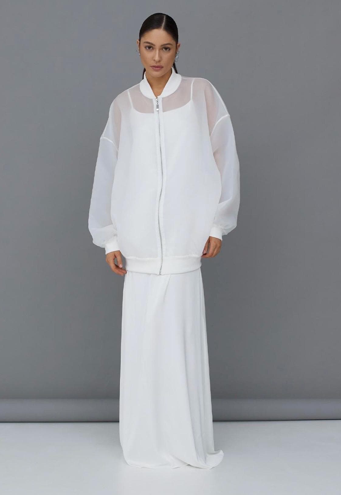 Matte Organza  bomber blouse white | Can be lined  | modest top |Business style blouse| Tzinut clothing | Minimalist design | Custom made