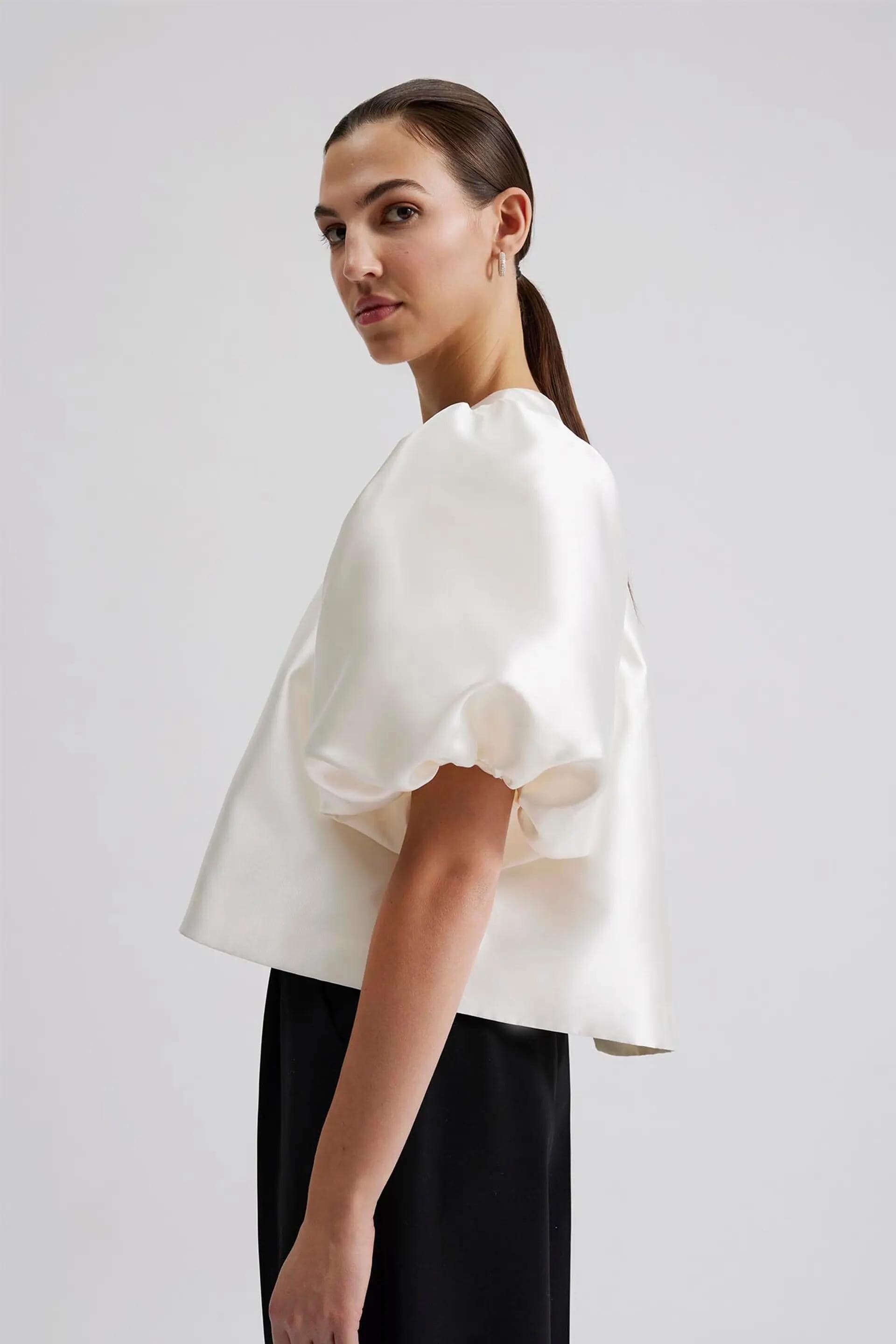 Blouse with pouf balloon sleeve in off white | Modest Fashion |Elegant style | Women business outfit| Made to measure available |more colour - image 4