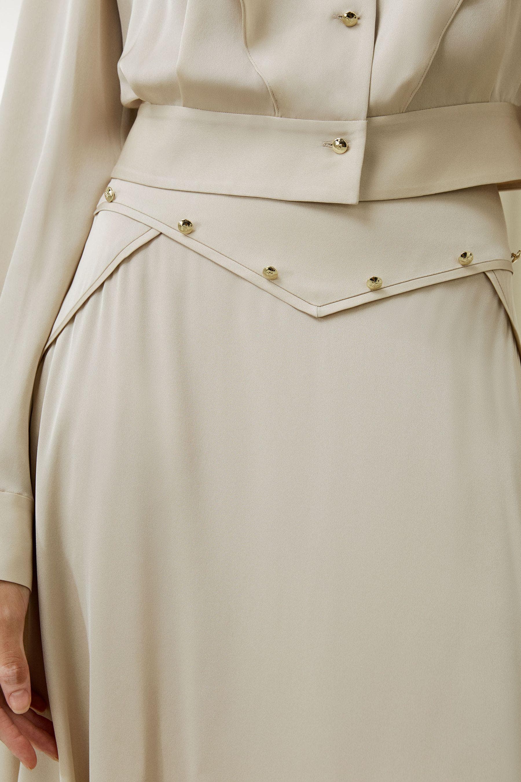 Satin Beige 2 pcs set | Top Jacket and midi half circle skirt | This item can be customised | Other colours by inquiring | Modest Fashion - image 3