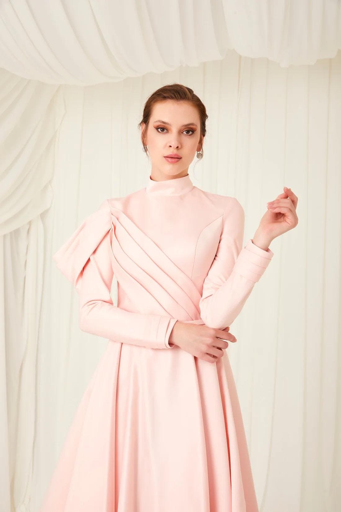 Drapped sleeve midi Gown | Modest Taffeta Dress for Special Occasions |  Modest fashion |  custom made available  | Taffeta modest gown
