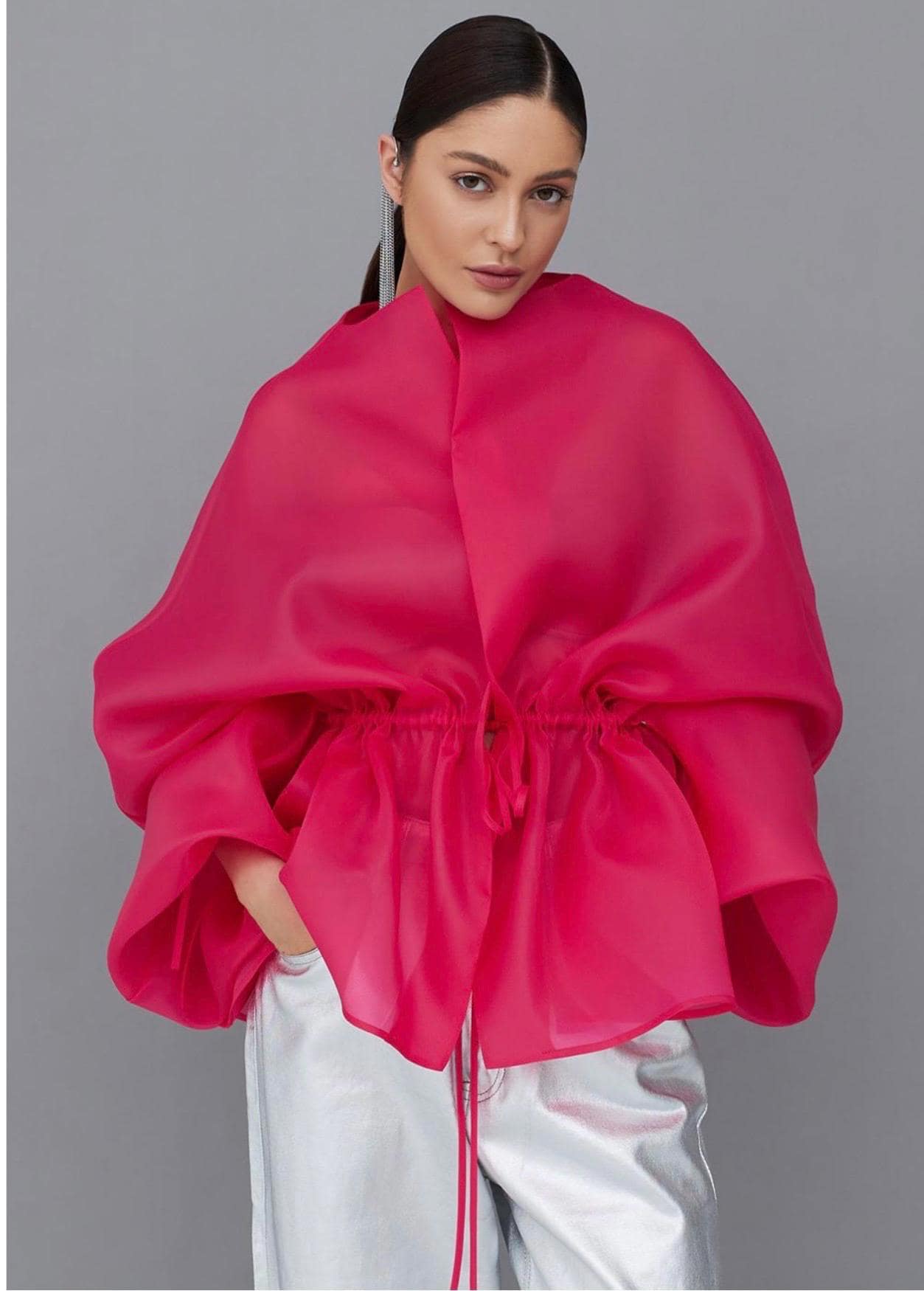 Matte Organza blouse fuchsia pink | Can be lined  | modest top |Business style blouse| Tzinut clothing | Minimalist design | Custom made