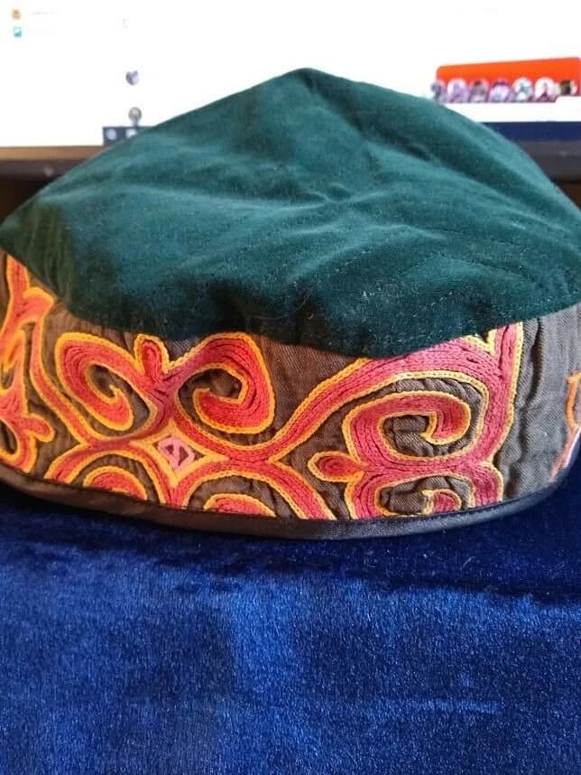 Size L/XL. Skull-Cap.Kufi.Tubeteika.Kippah.Yarmulke.Antique Fabric.Kazakh. - image 2