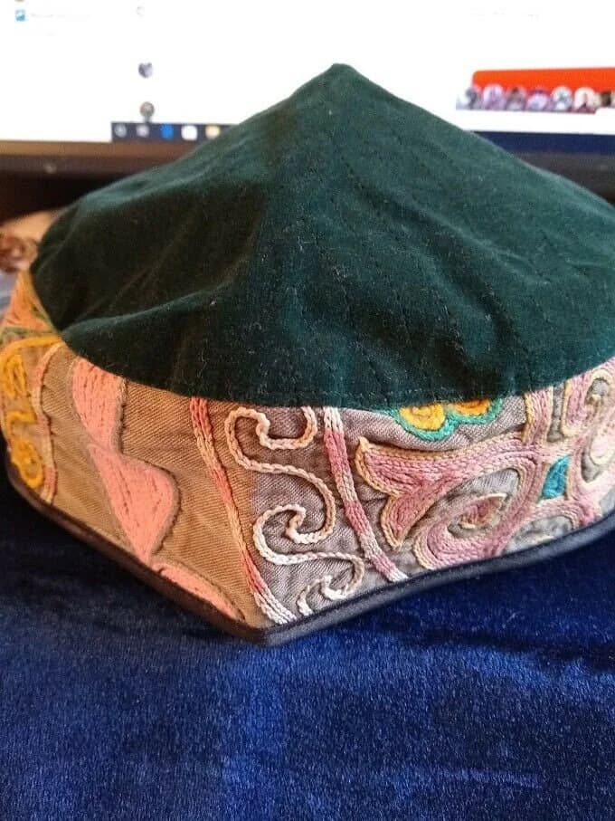 Size L. Skull-Cap.Kufi.Tubeteika.Kippah.Yarmulke.Antique Fabric.Kazakh.
