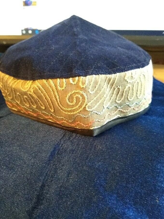 Skull-Cap.Kufi.Tubeteika.Kippah.Yarmulke.Antique Fabric.Kazakh. Size XL