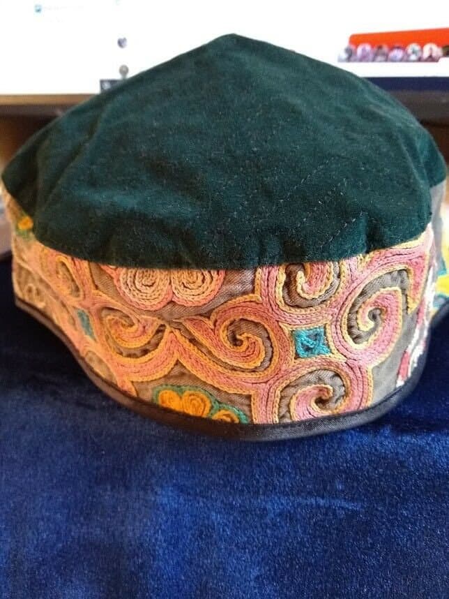 Size L. Skull-Cap.Kufi.Tubeteika.Kippah.Yarmulke.Antique Fabric.Kazakh. - image 3