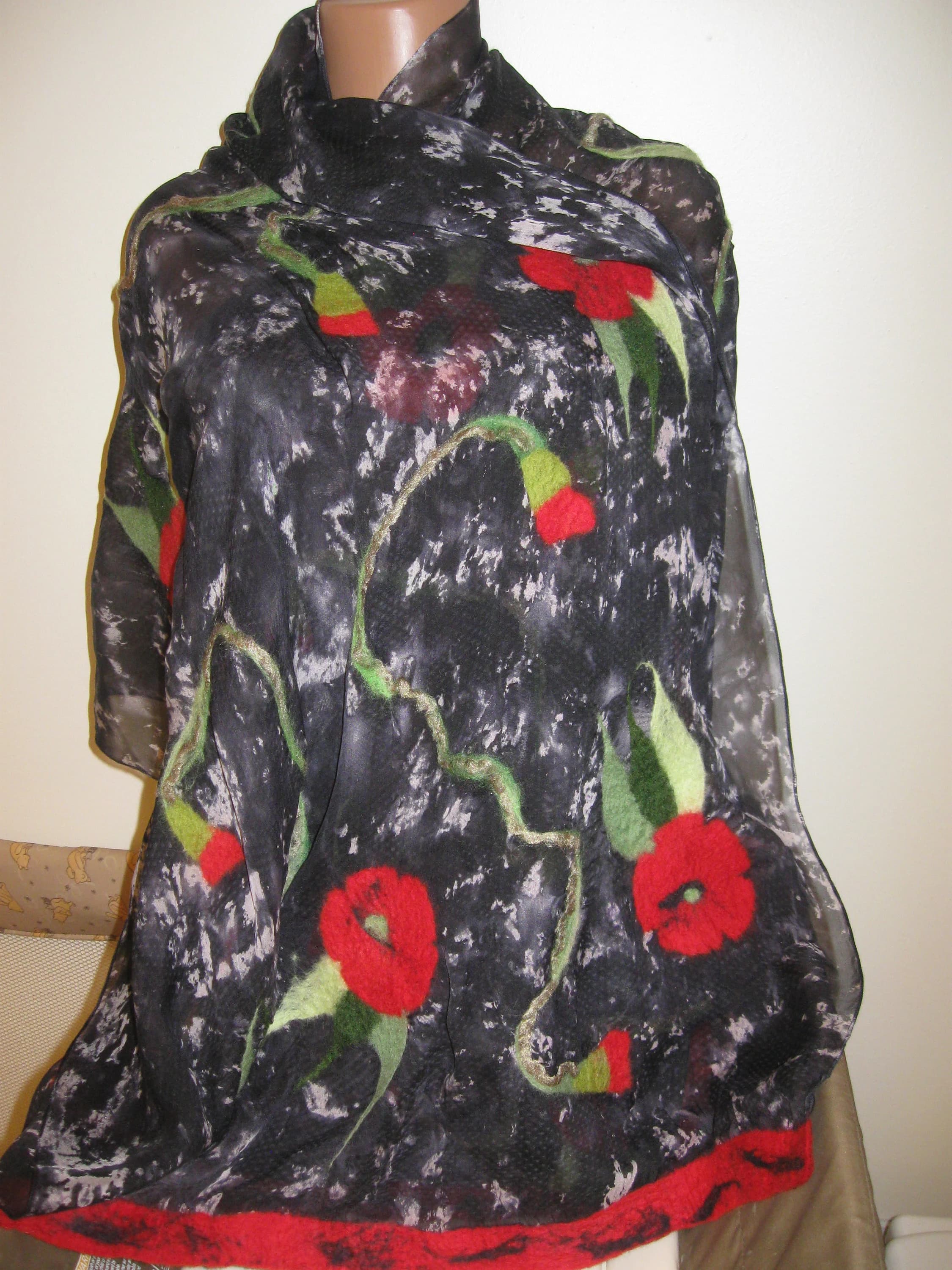 Handmade Felted Wool + Silk Kazakh Shawl Wrap Pashmina. Exquisite Designed in Kazakhstan
