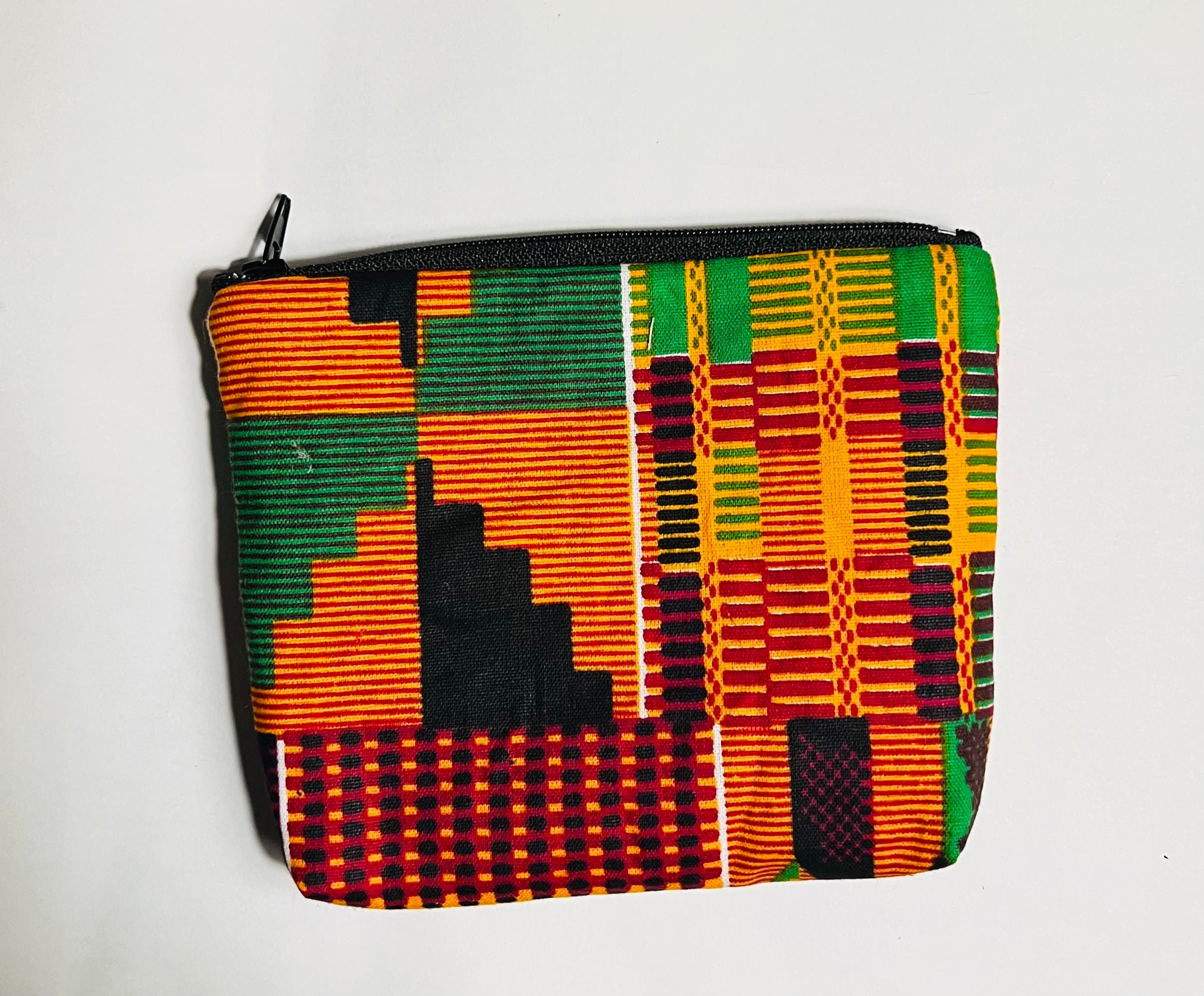 Kente Coin Pouch, African Print Zipper Bag, Women's Accessory (5 1/4” x 4.5”) - image 3