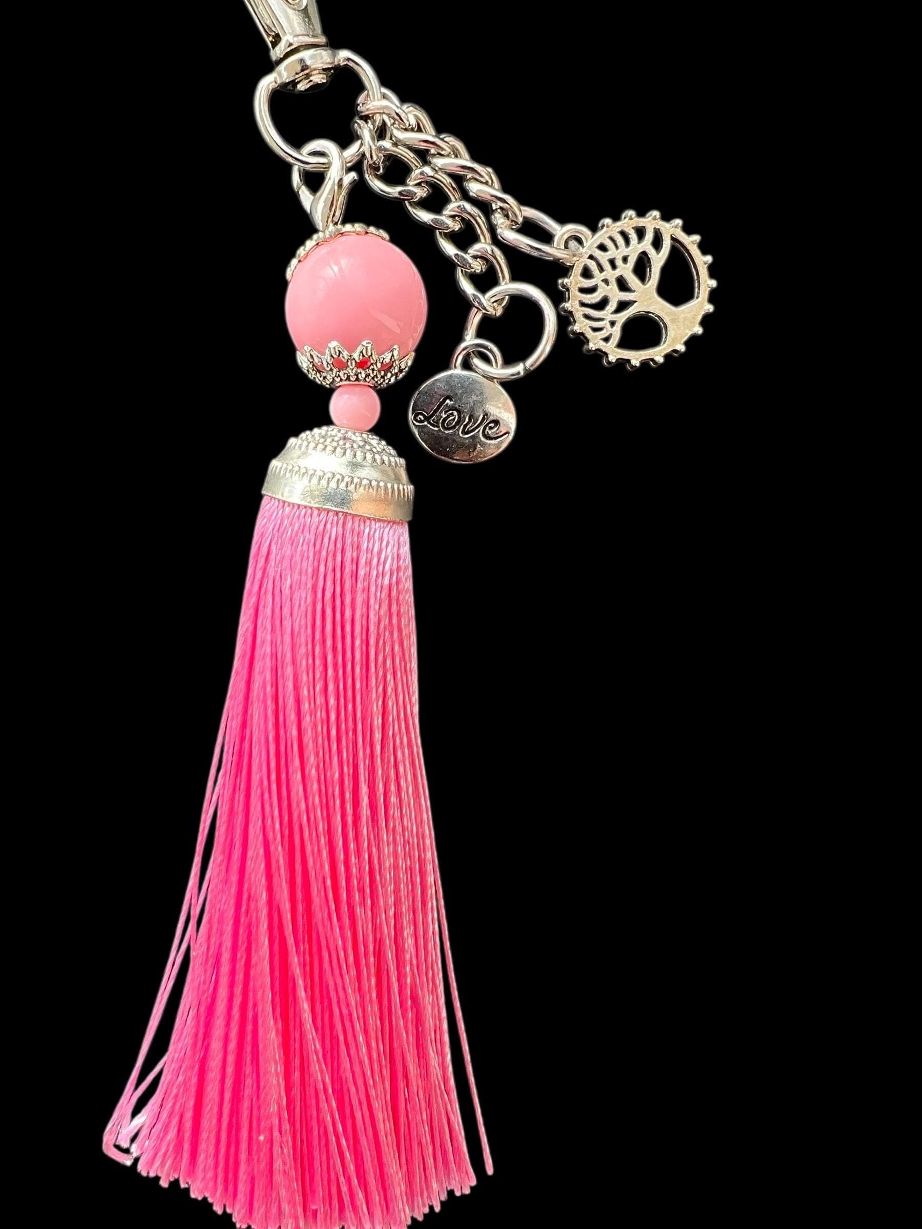 Beaded Keychain Bracelet with Tassel-Charm Keychain-Stretch Wristlet Key Ring-Handmade Charm Keychain-Gift for Her-Cute Accessories - image 5