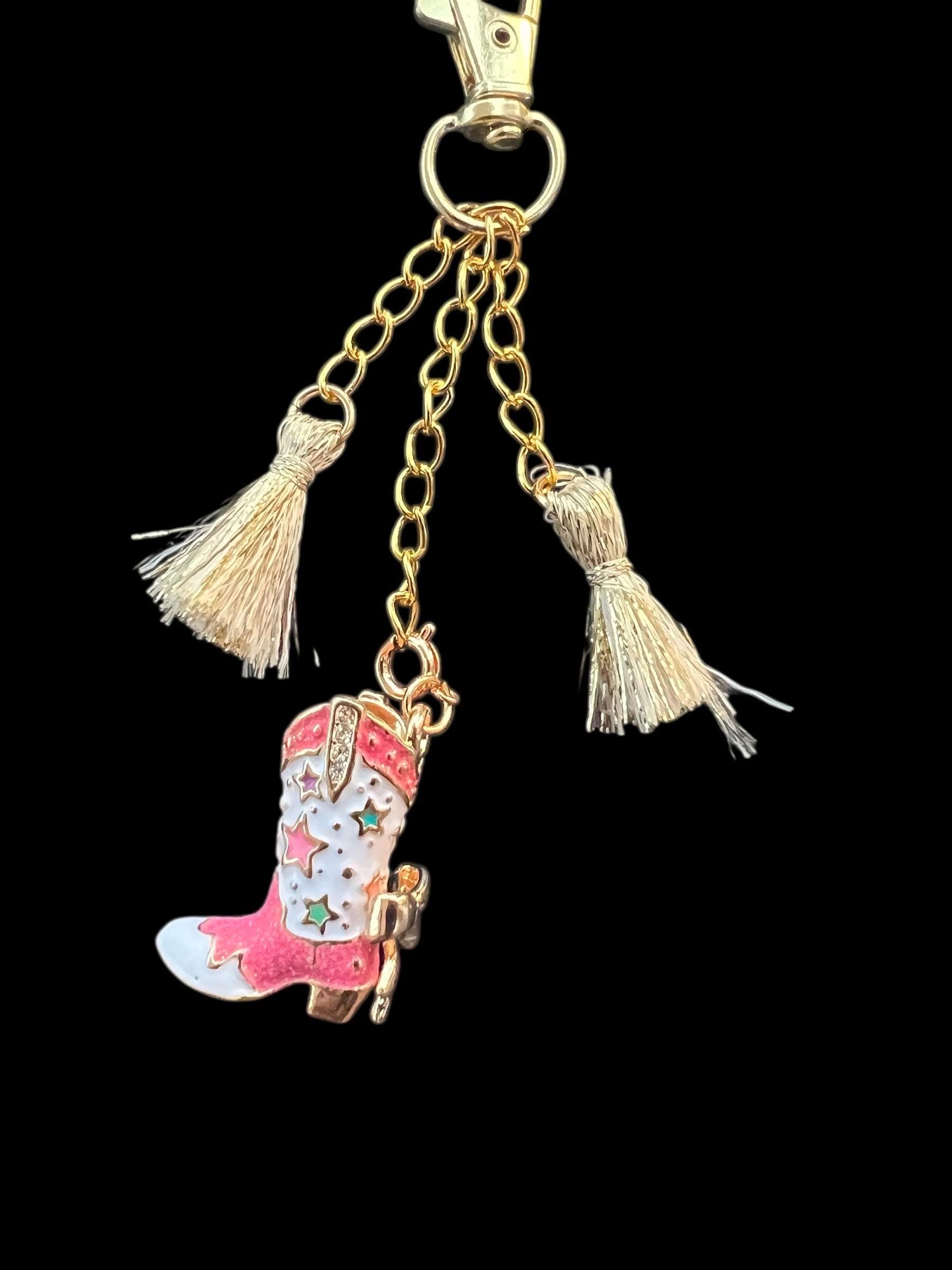 Cute Beaded Keychain Bracelet-Stretch Wristlet with Tassel and Charms-Handmade Key Ring-Gift for Her - image 4