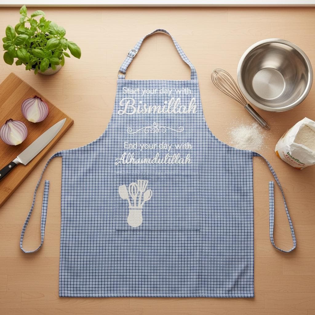 Cooking Apron-Bismillah Apron-Muslim Kitchen Apron-Handmade Gift for Her-Handmade Cooking Apron