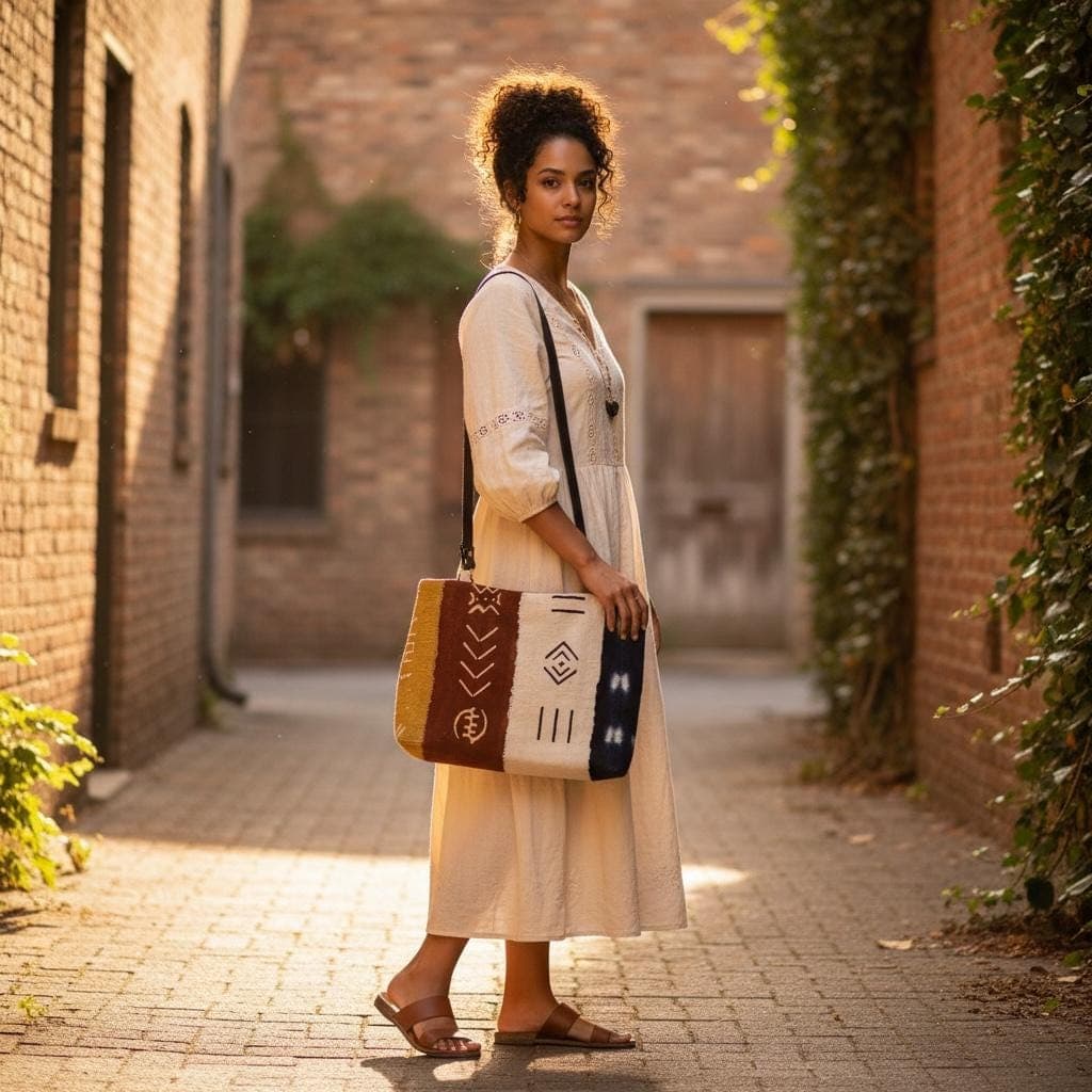 Mudcloth Tote Bag with Leather Straps-African Print Shoulder Bag-Handmade Large Tote-Boho Everyday Bag-Gift for Her - image 3
