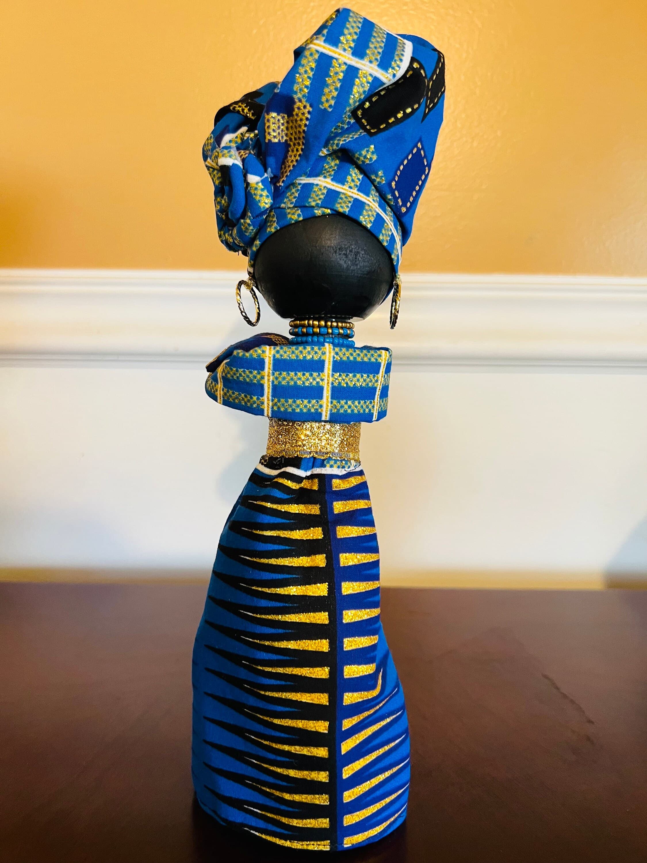 Cultural Pride Holiday Wooden African Peg Dolls in Authentic Kente Fabric - image 3