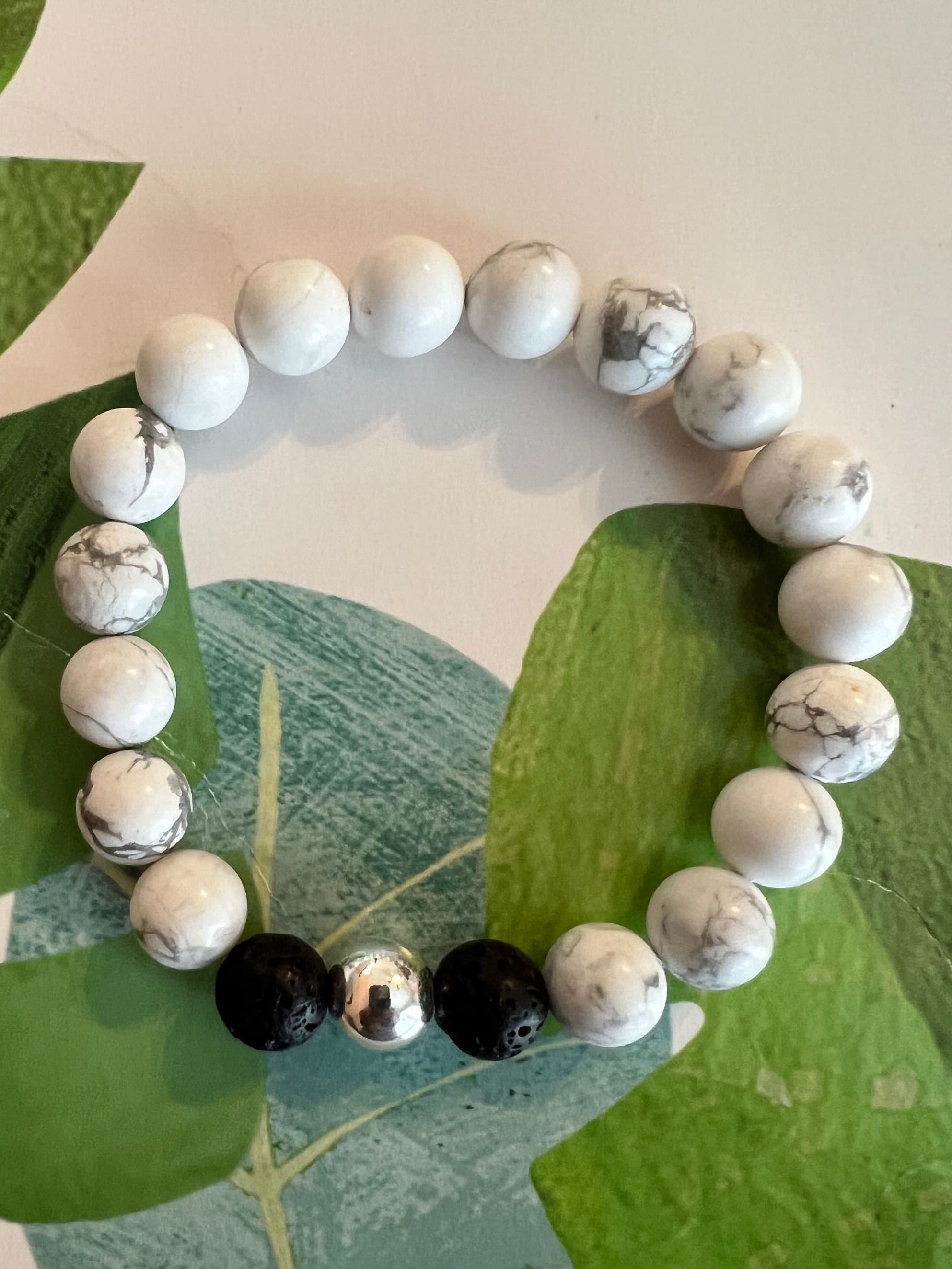 Men's Beaded Bracelet Howlite and Lava-Natural Stone Bracelet-Gift for Him-Healing Stone Jewelry - image 3