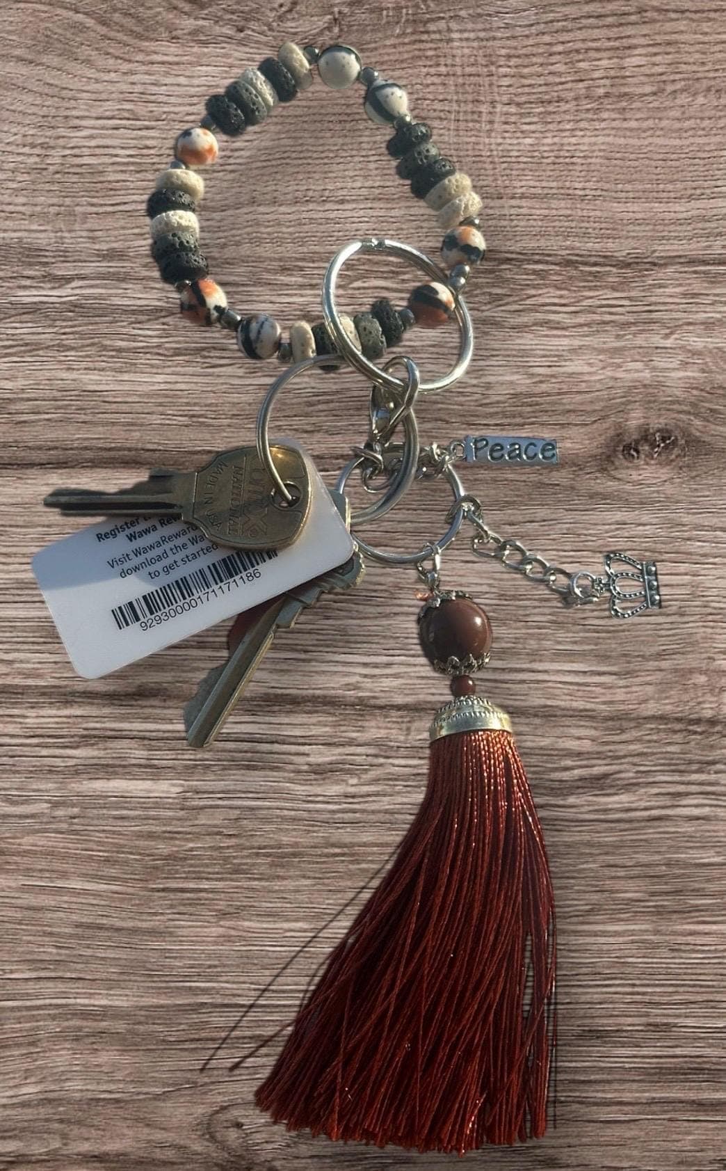 Handmade Beaded Wristlet Keychain-Stretch Bracelet Key Ring with Tassel-Charm Keychain-Unique Gift for Her - image 3
