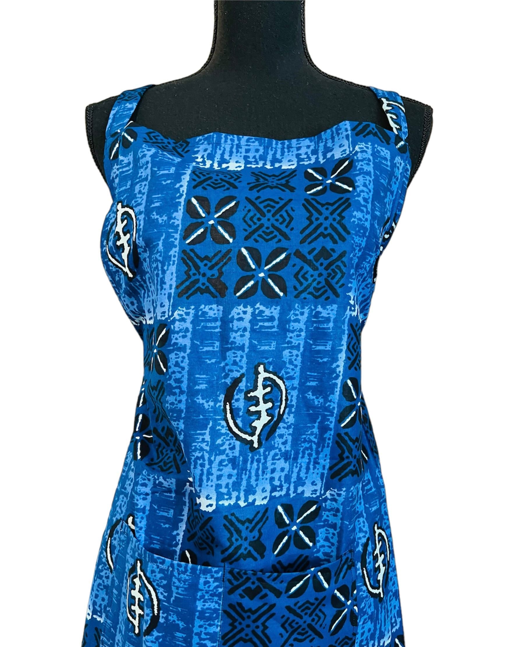 Kente Print Bib Apron with 2-Pockets-African Print Kitchen Apron-Handmade Cooking Apron-Adjustable Chef Apron-Gift for Her