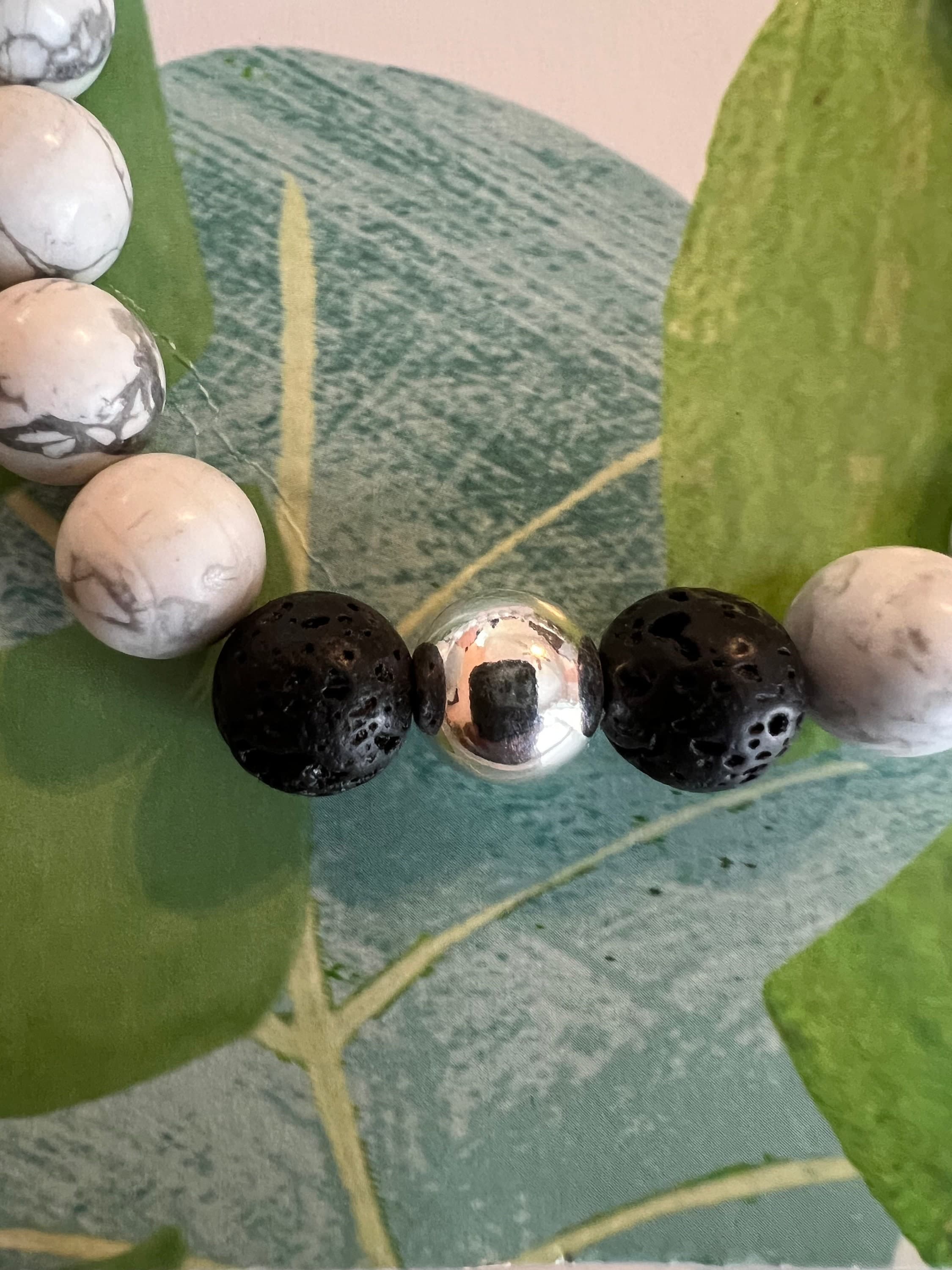 Men's Beaded Bracelet Howlite and Lava-Natural Stone Bracelet-Gift for Him-Healing Stone Jewelry - image 5