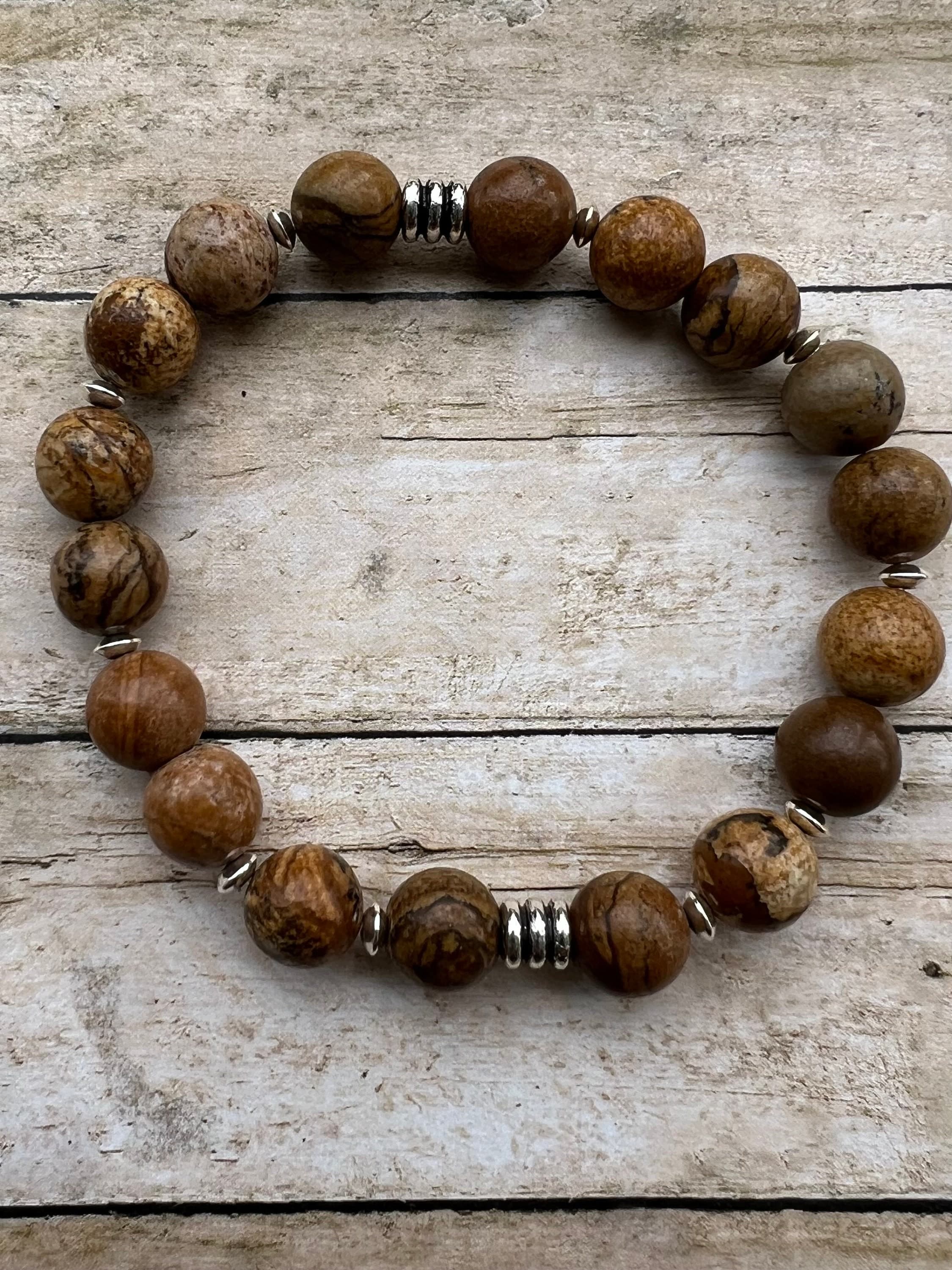 Men's Beaded Bracelet- Natural Stone Bracelet- Picture Jasper Bracelet-Sterling Silver-Men's Beaded Jewelry-Healing Stone-Gift for Him - image 3