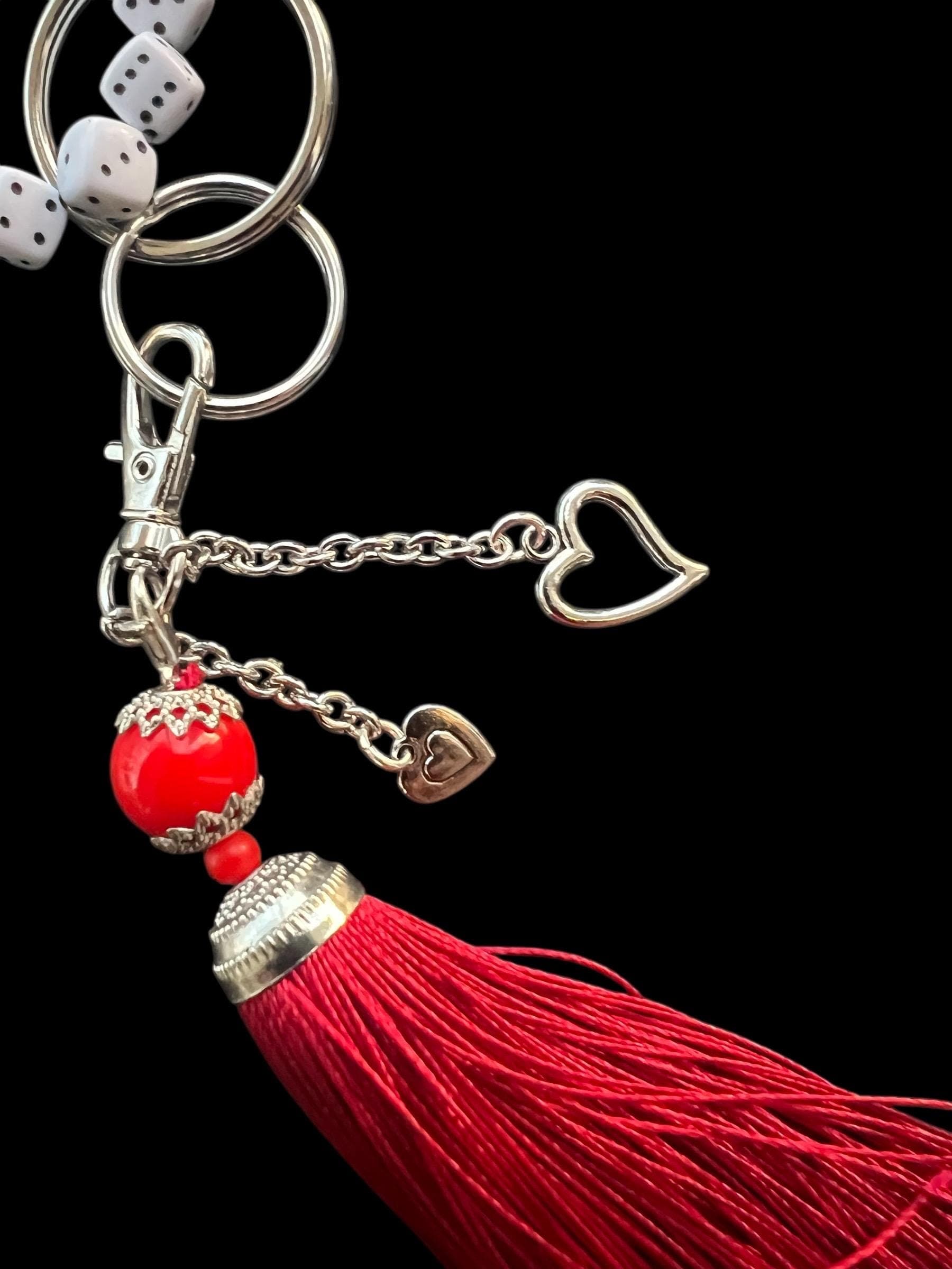 Beaded Keychain Bracelet with Tassel-Stretch Wristlet Key Ring-Handmade Charm Keychain, Gift for Her-Stylish Accessory - image 3