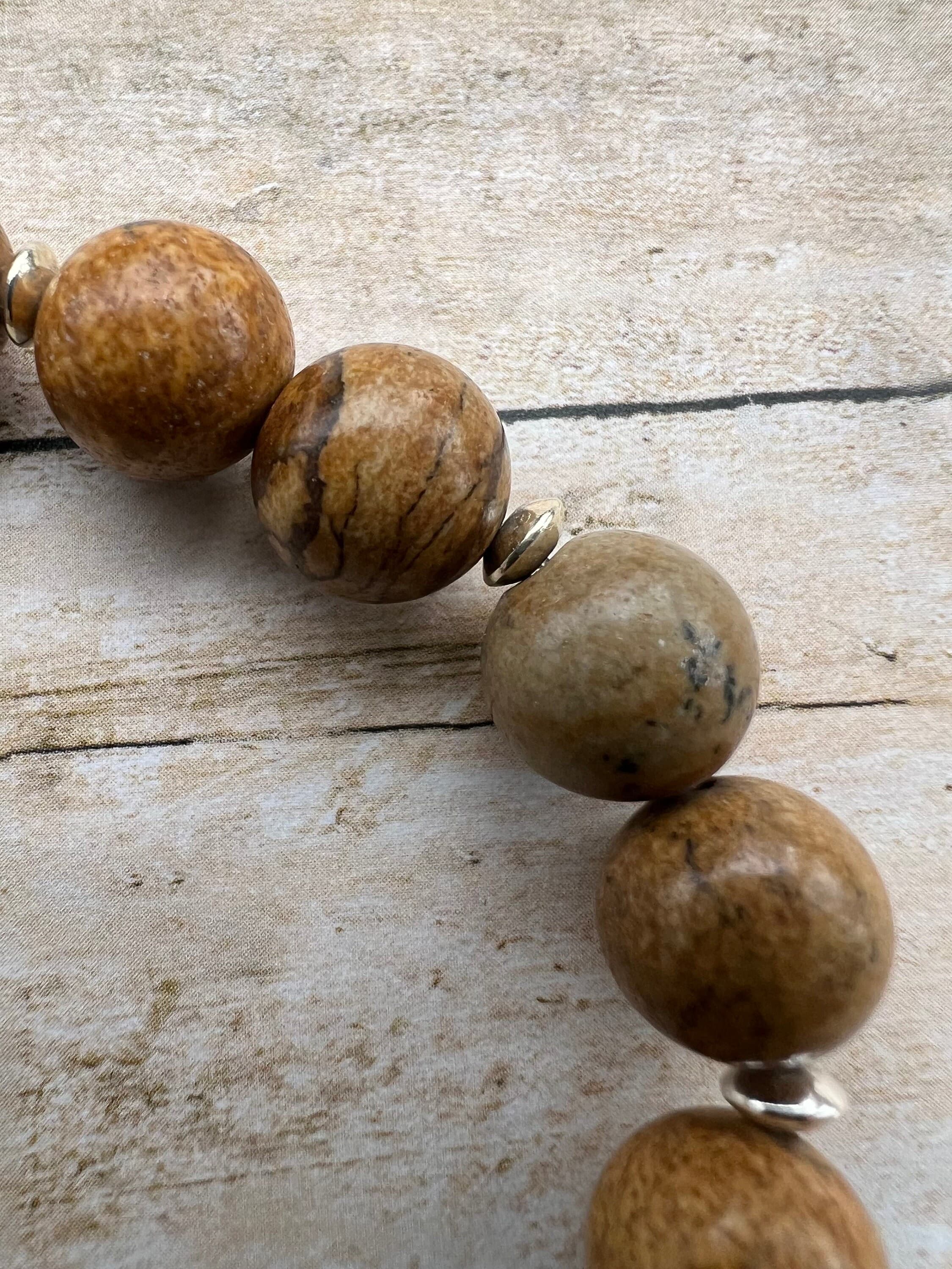 Men's Beaded Bracelet- Natural Stone Bracelet- Picture Jasper Bracelet-Sterling Silver-Men's Beaded Jewelry-Healing Stone-Gift for Him - image 5