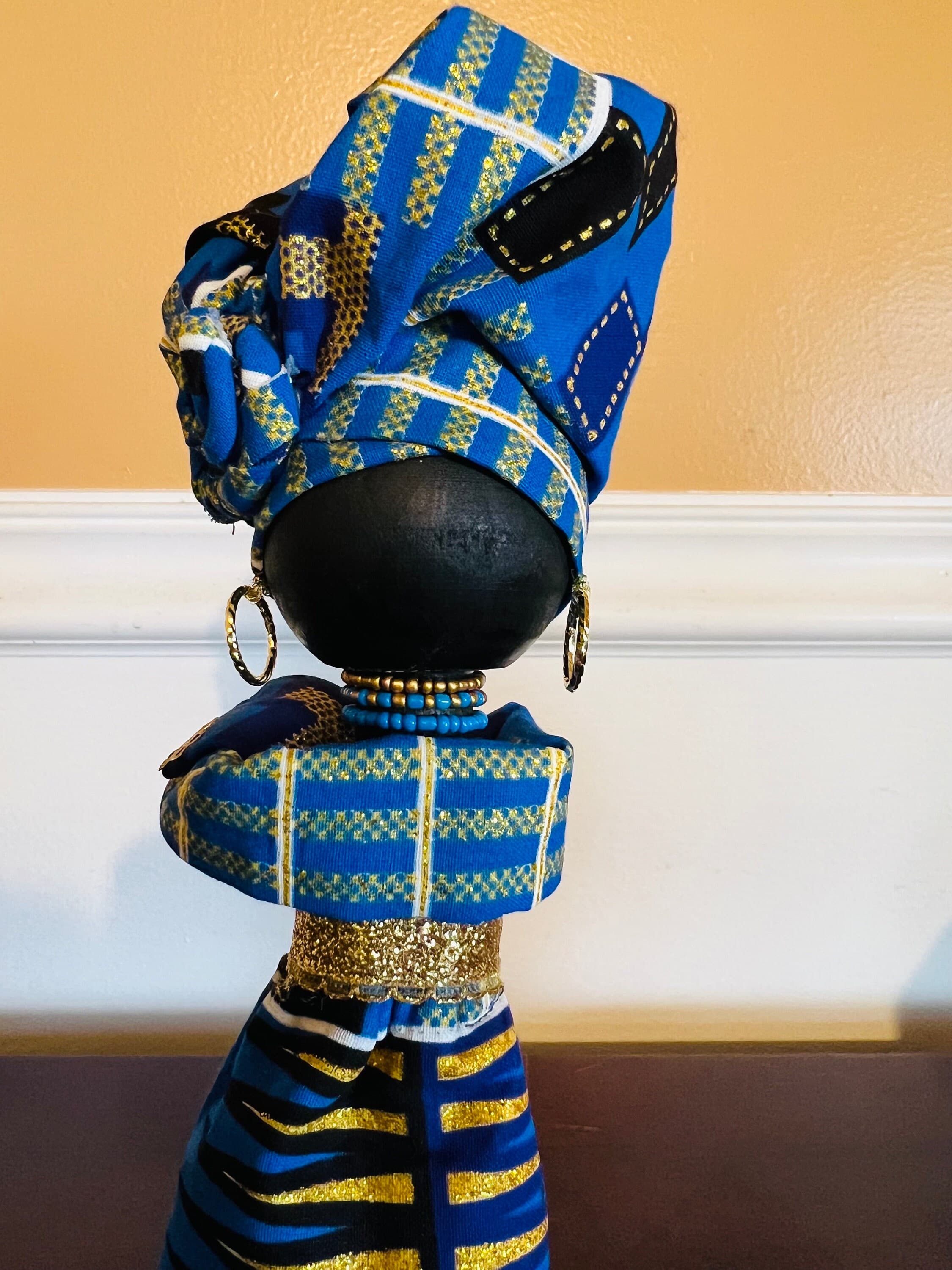Cultural Pride Holiday Wooden African Peg Dolls in Authentic Kente Fabric - image 4
