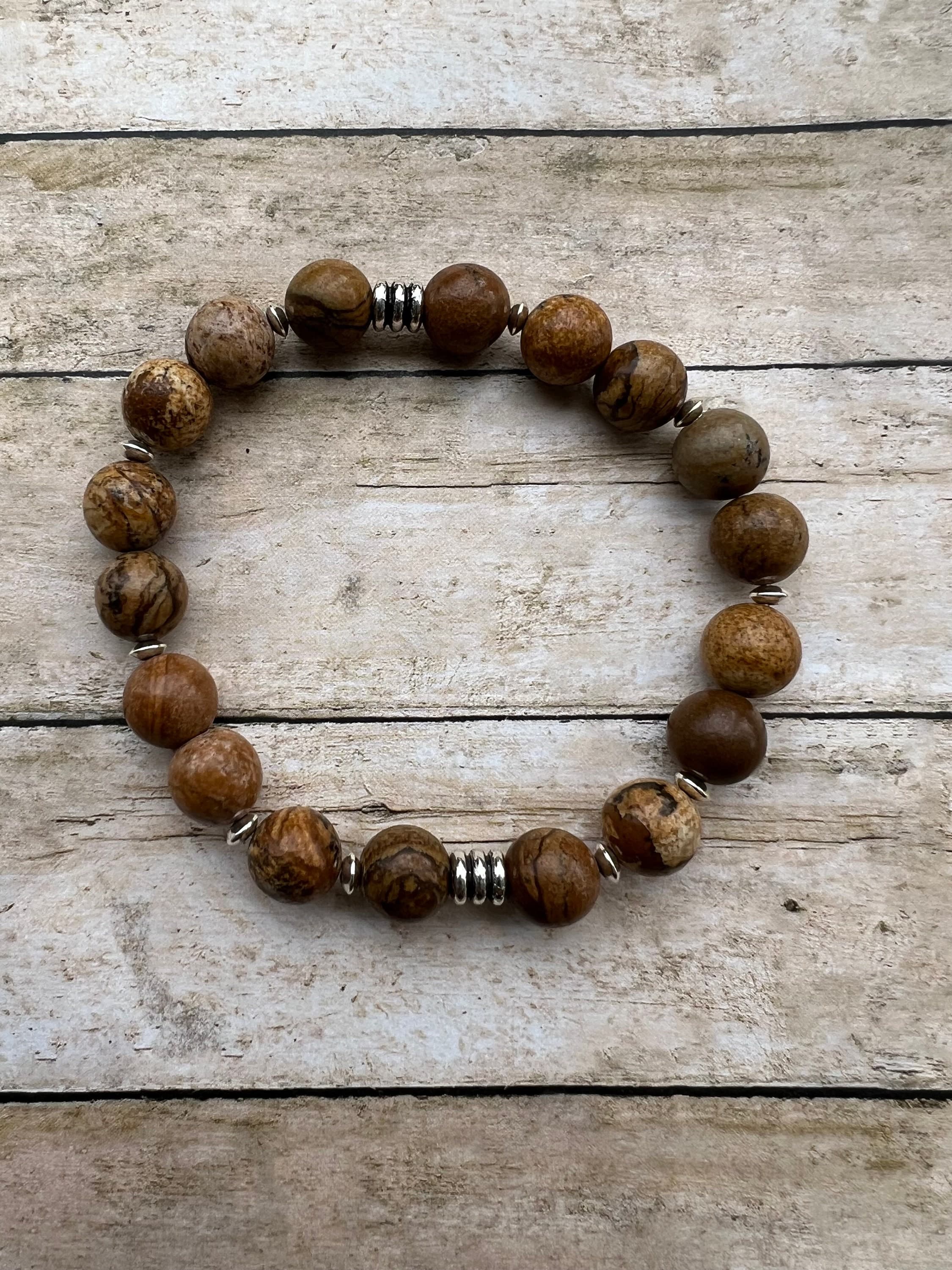 Men's Beaded Bracelet- Natural Stone Bracelet- Picture Jasper Bracelet-Sterling Silver-Men's Beaded Jewelry-Healing Stone-Gift for Him - image 4