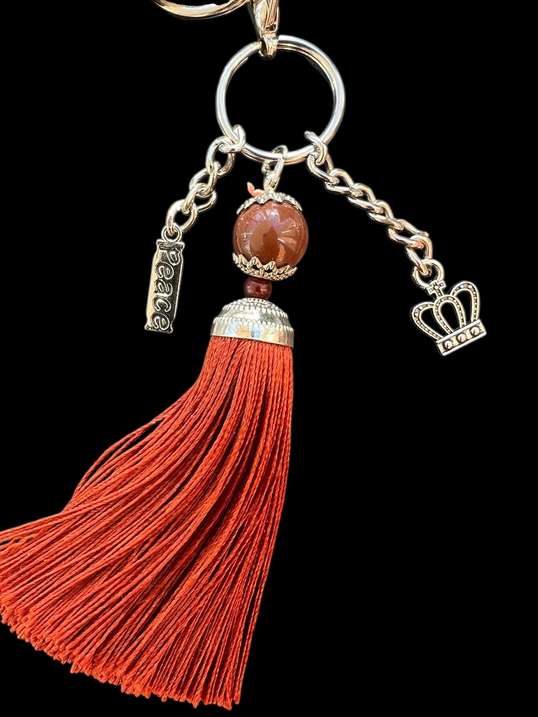 Handmade Beaded Wristlet Keychain-Stretch Bracelet Key Ring with Tassel-Charm Keychain-Unique Gift for Her - image 5