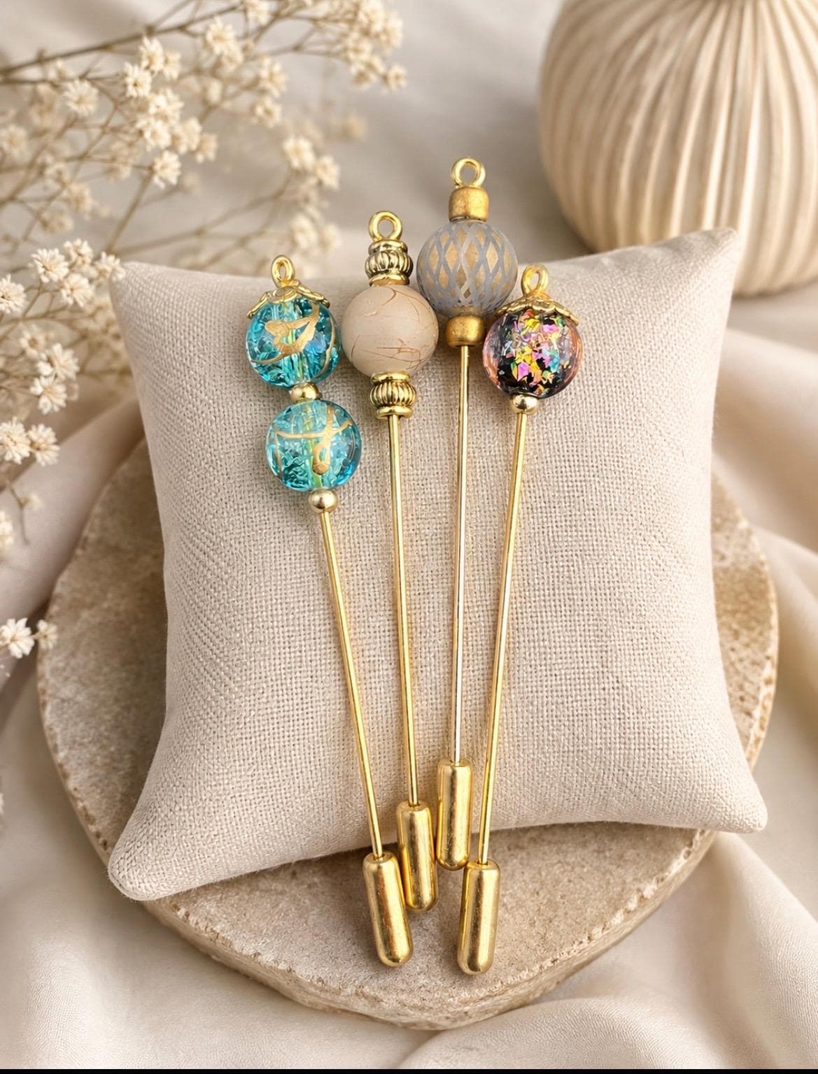 Decorative Hijab Pins – Glass Beaded Scarf Accessories (Set of 4)