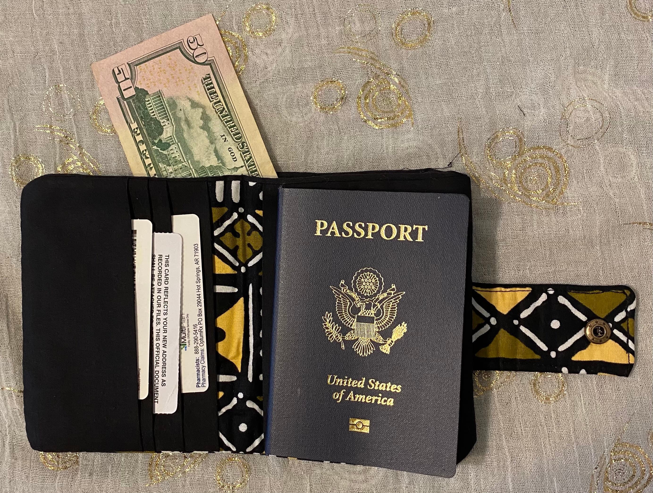Mudcloth Fabric Passport Cover, Fabric Travel Wallet, Card Holder (4" x 5 1/4") - image 3