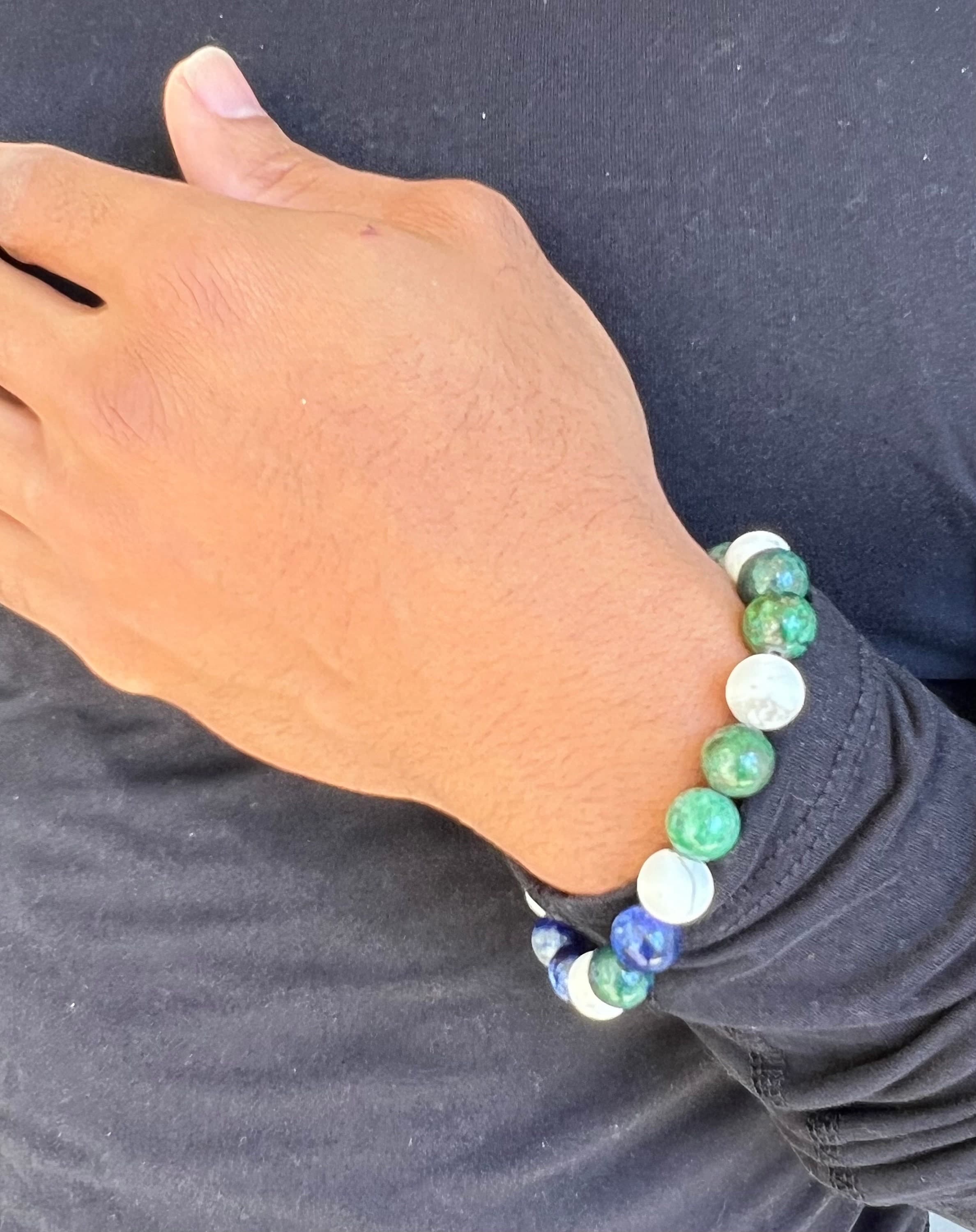 Men's Beaded Bracelet Lapis Lazuli Howlite-Natural Stone Bracelet for Men- Sterling Silver Bracelet-Gift for Him-Healing Stone Jewelry