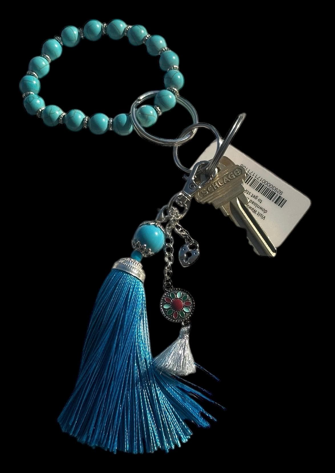 Stretch Beaded Keychain Bracelet-Wristlet Key Ring with Tassel and Charms-Handmade Gift for Women, Cute Accessories - image 3