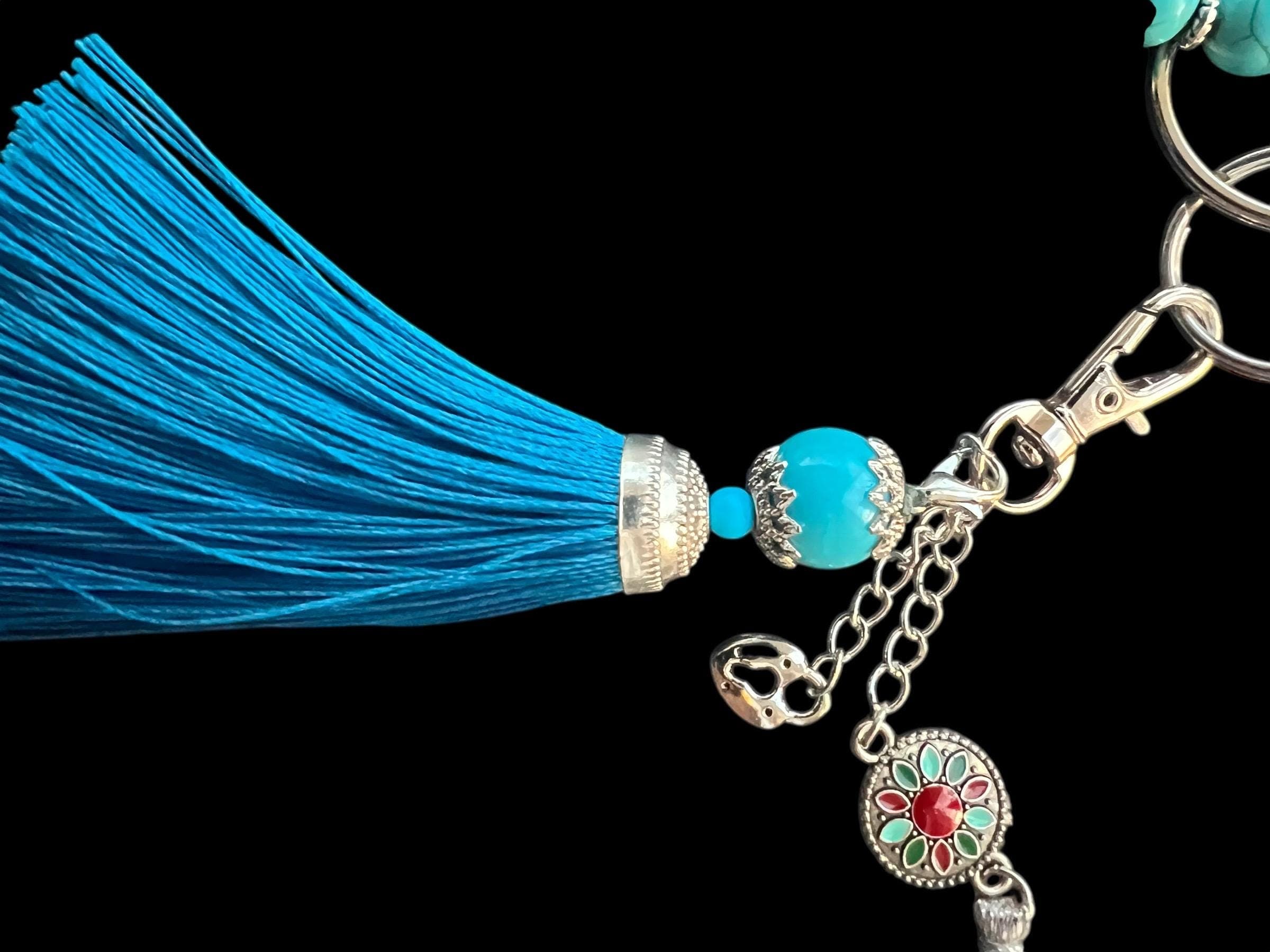 Stretch Beaded Keychain Bracelet-Wristlet Key Ring with Tassel and Charms-Handmade Gift for Women, Cute Accessories - image 4