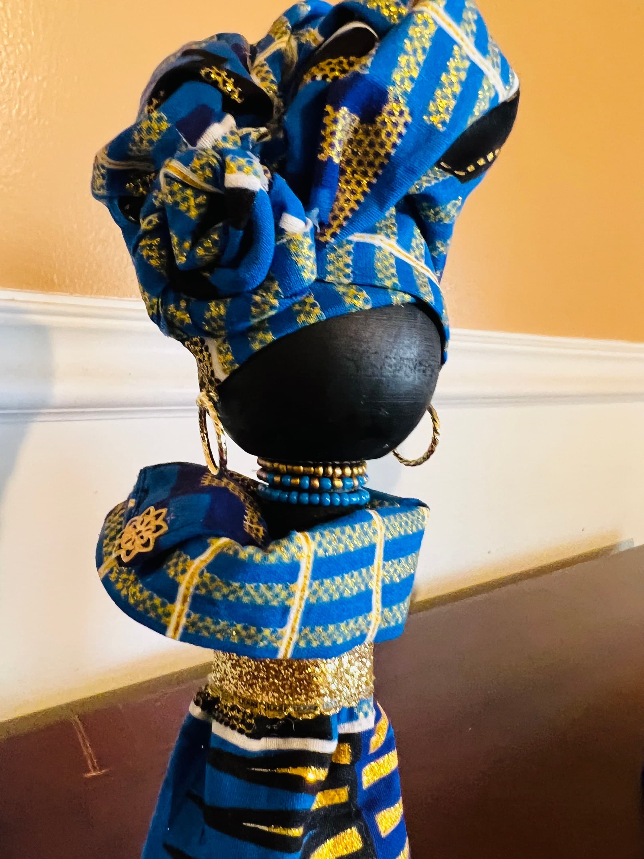 Cultural Pride Holiday Wooden African Peg Dolls in Authentic Kente Fabric - image 5