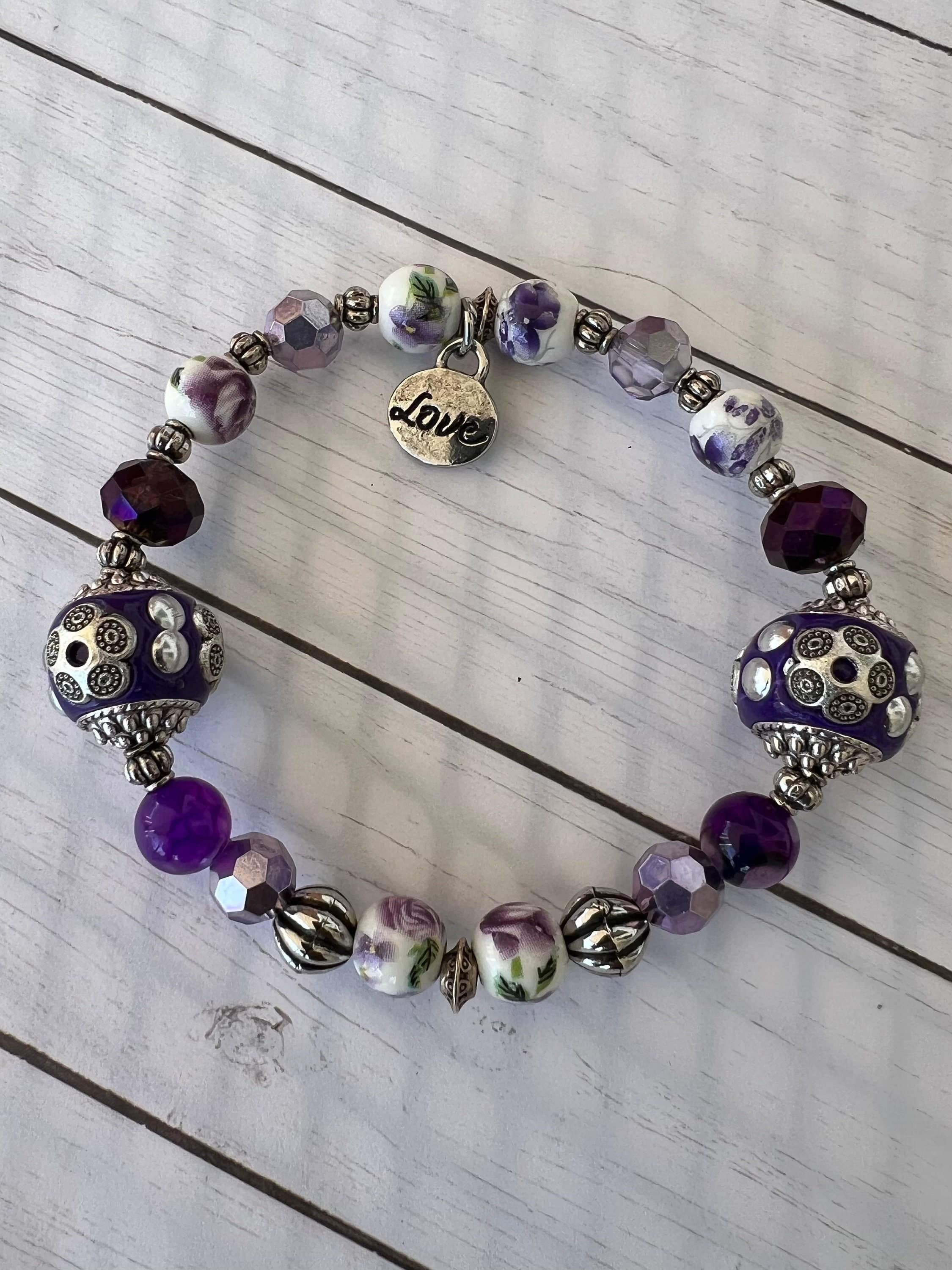 Beaded Bracelet-Women's Stretch Bracelet-Women's Beaded Stretch Bracelet- Handmade Beaded Bracelet-Gift for Her-Charm Bracelet