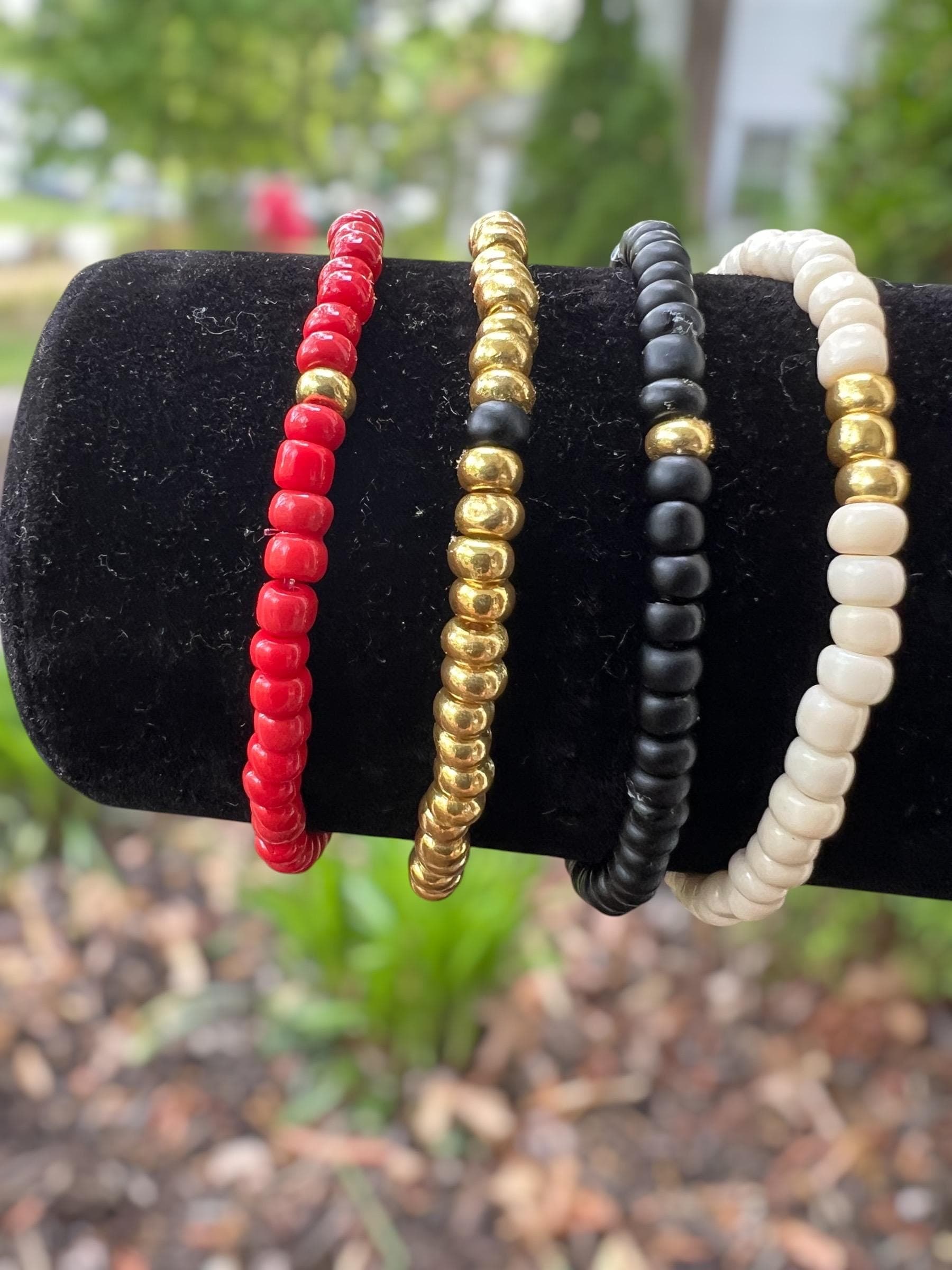 Minimalist Black Beaded Bracelet, Simple Gold Accent Bracelet, Faith Inspired Jewelry, Everyday Stretch Bracelet, Gift for Her
